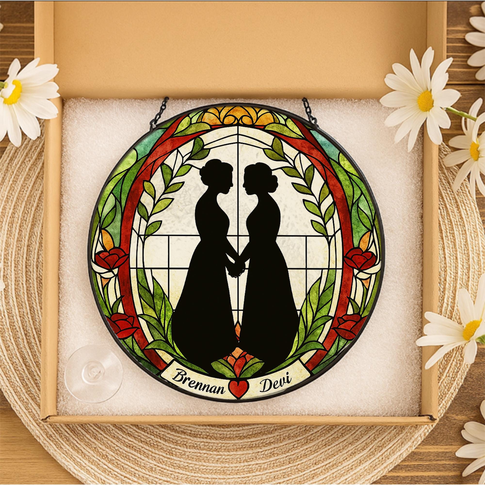Custom Lesbian Wedding Suncatcher - Personalized Glass Window Hanging - LGBTQ+ Brides Gift - Romantic Couple Decor