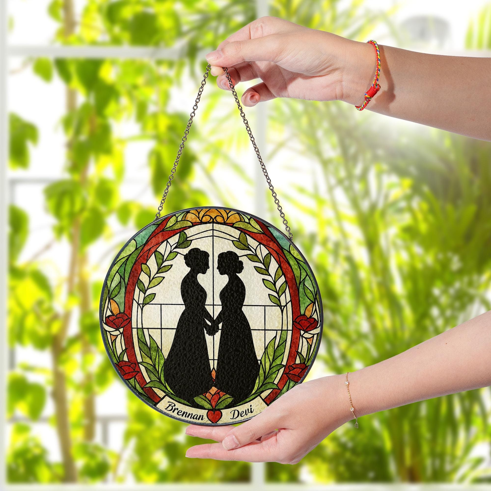 Custom Lesbian Wedding Suncatcher - Personalized Glass Window Hanging - LGBTQ+ Brides Gift - Romantic Couple Decor