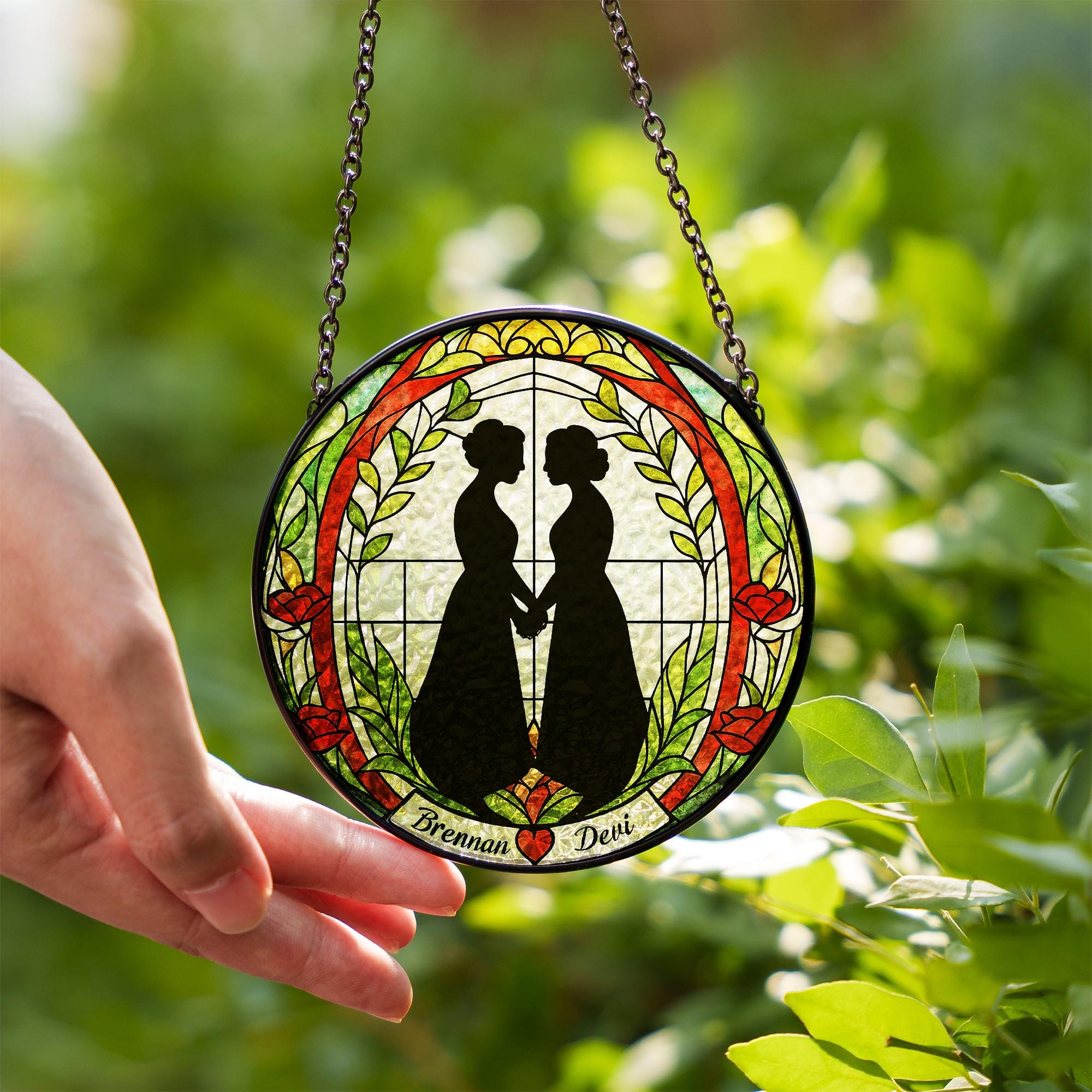 Custom Lesbian Wedding Suncatcher - Personalized Glass Window Hanging - LGBTQ+ Brides Gift - Romantic Couple Decor