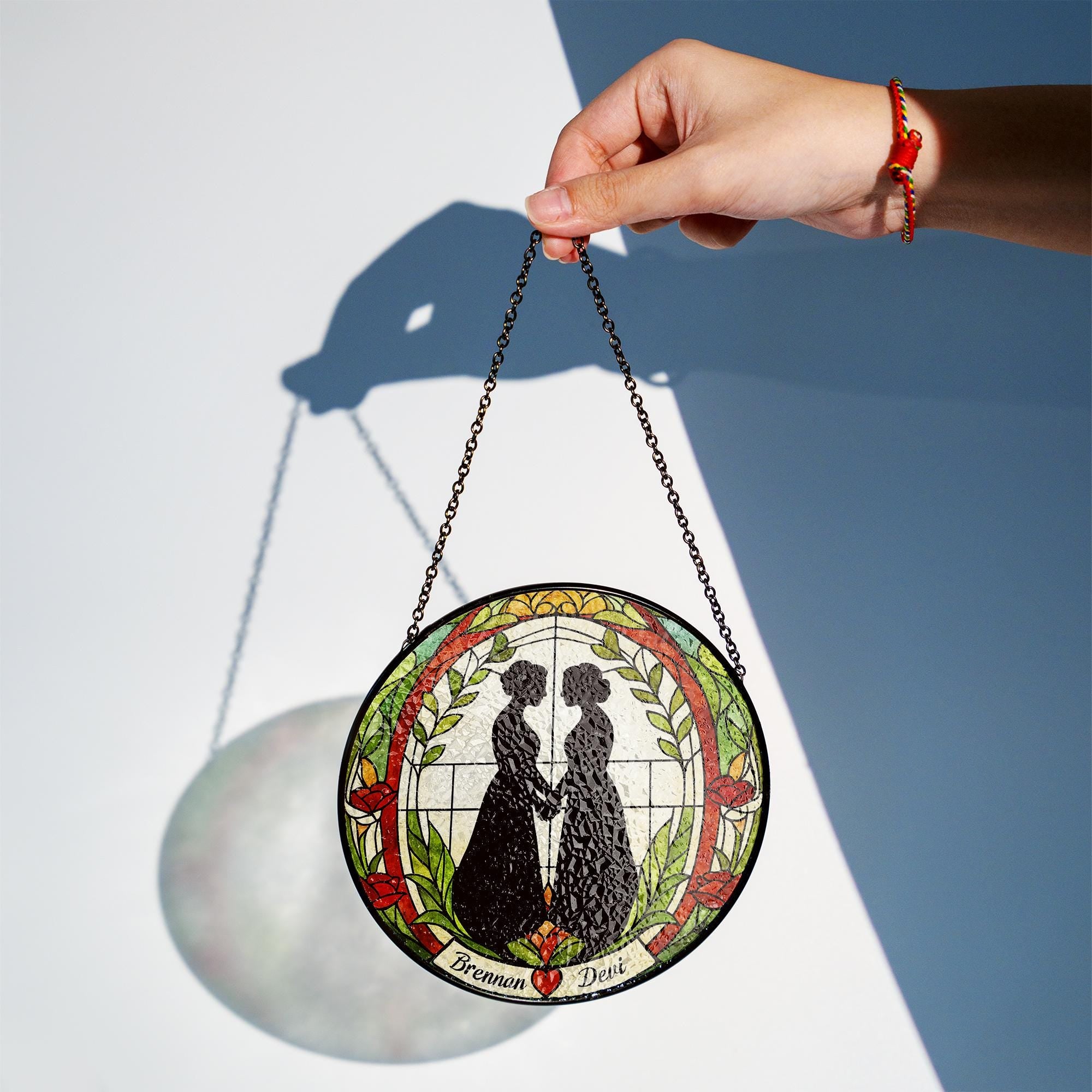 Custom Lesbian Wedding Suncatcher - Personalized Glass Window Hanging - LGBTQ+ Brides Gift - Romantic Couple Decor