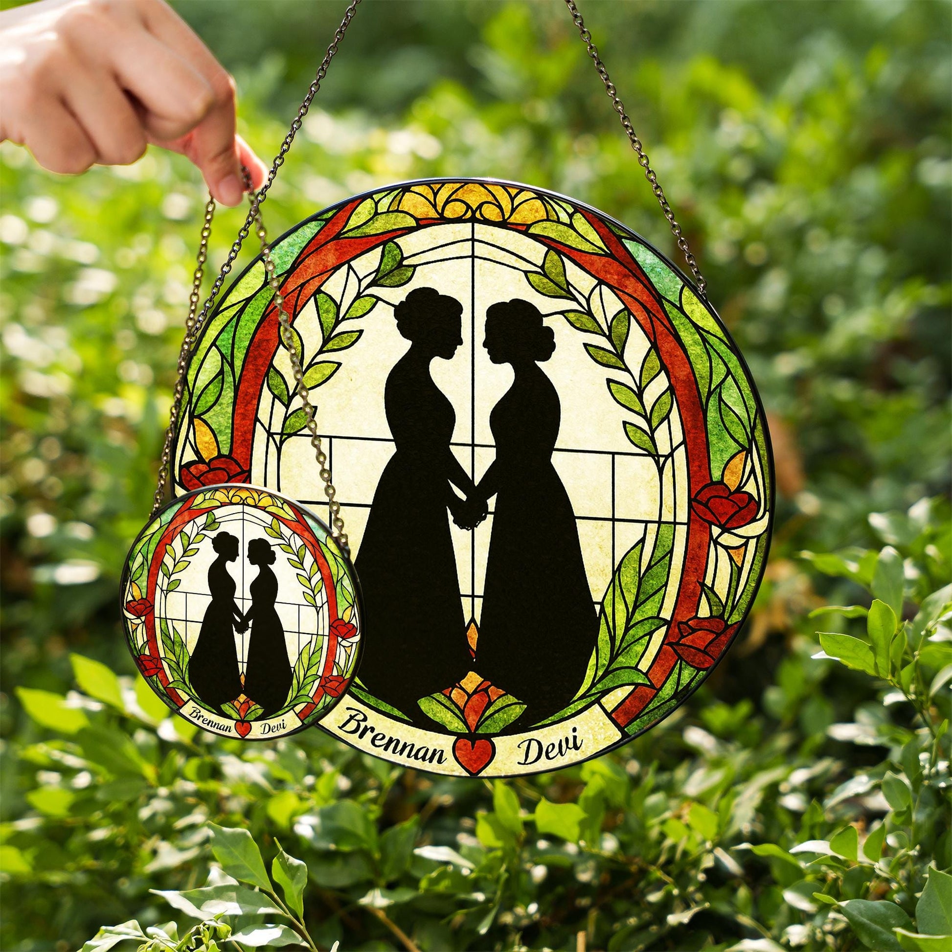 Custom Lesbian Wedding Suncatcher - Personalized Glass Window Hanging - LGBTQ+ Brides Gift - Romantic Couple Decor