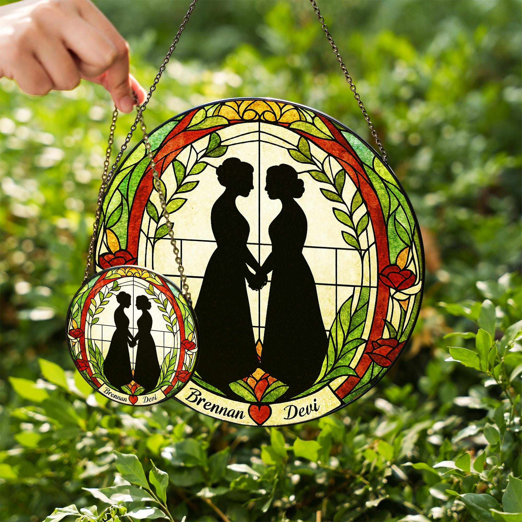 Custom Lesbian Wedding Suncatcher - Personalized Glass Window Hanging - LGBTQ+ Brides Gift - Romantic Couple Decor