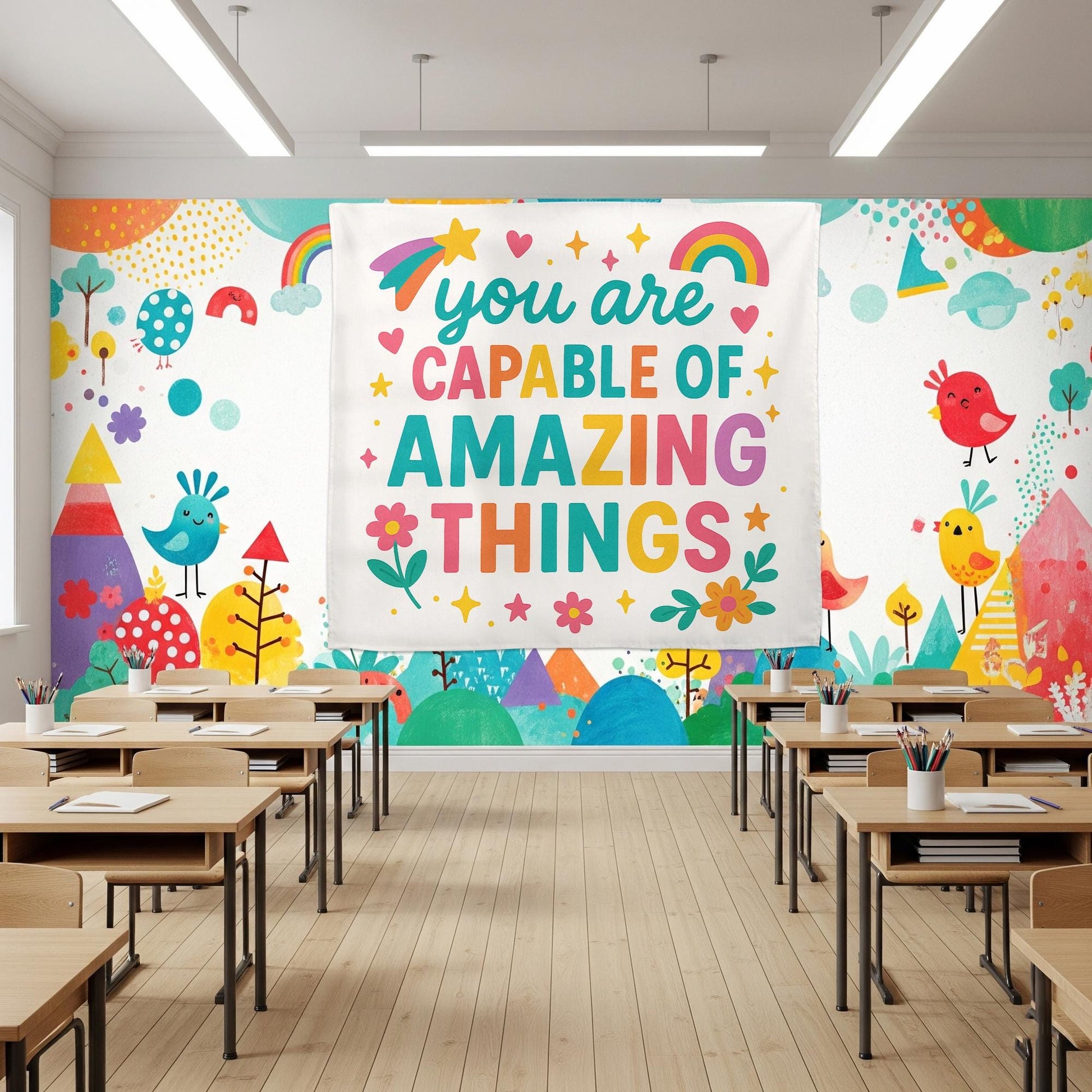 You Are Capable of Amazing Things Tapestry, Motivational Classroom Wall Decor, Positive Affirmation Banner for Teachers and Kids