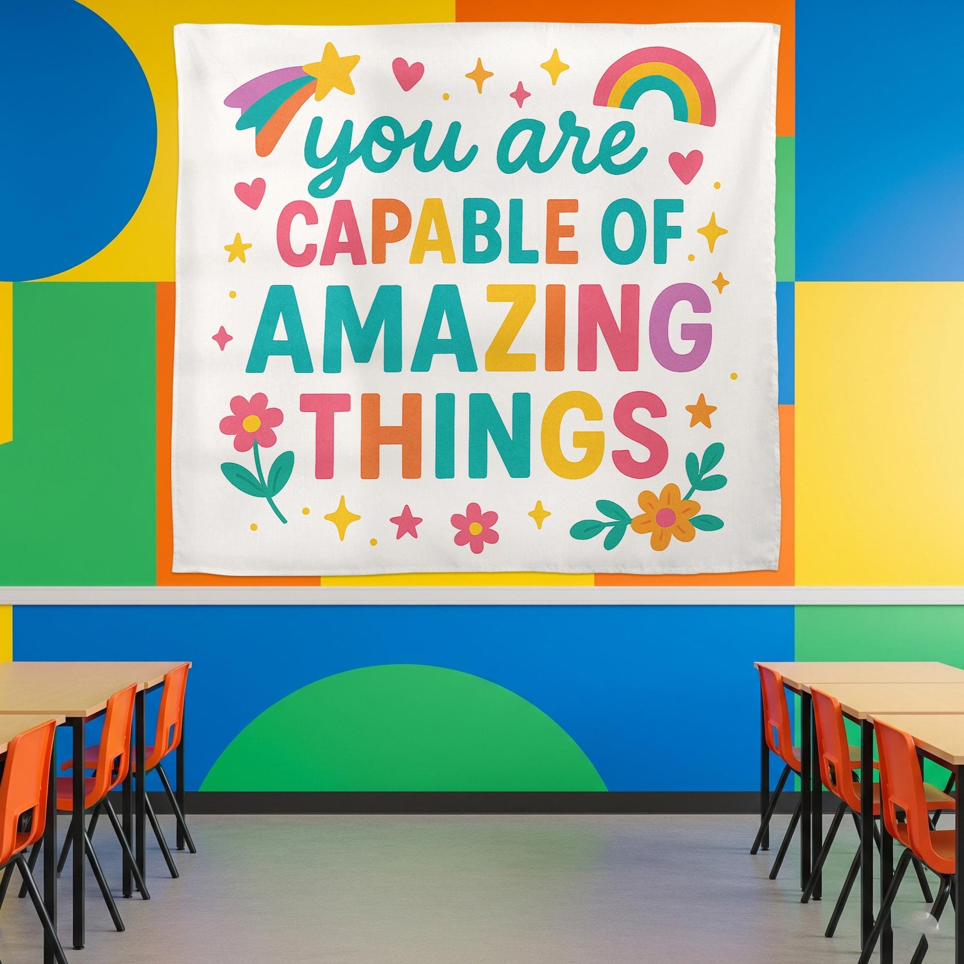 You Are Capable of Amazing Things Tapestry, Motivational Classroom Wall Decor, Positive Affirmation Banner for Teachers and Kids