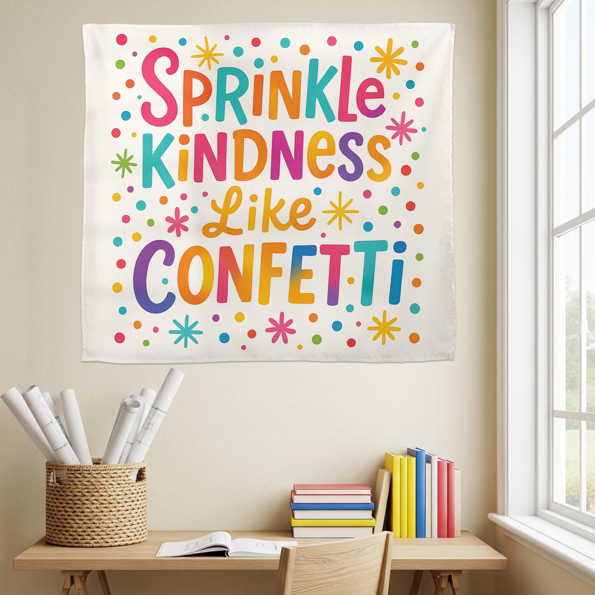 Sprinkle Kindness Like Confetti Tapestry, Classroom Wall Decor, Positive Quote Banner, Motivational Teacher Tapestry, Back To School Decor
