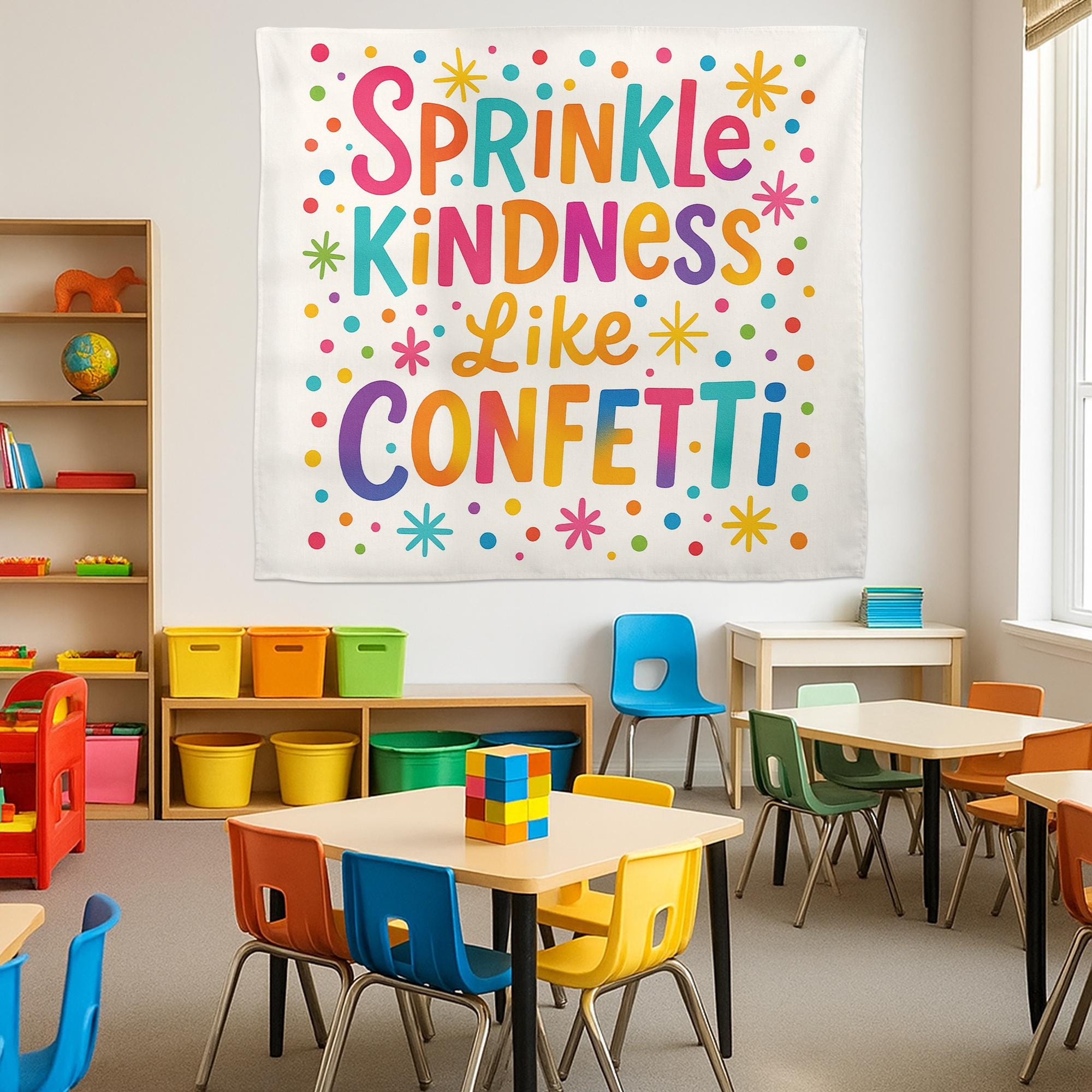 Sprinkle Kindness Like Confetti Tapestry, Classroom Wall Decor, Positive Quote Banner, Motivational Teacher Tapestry, Back To School Decor