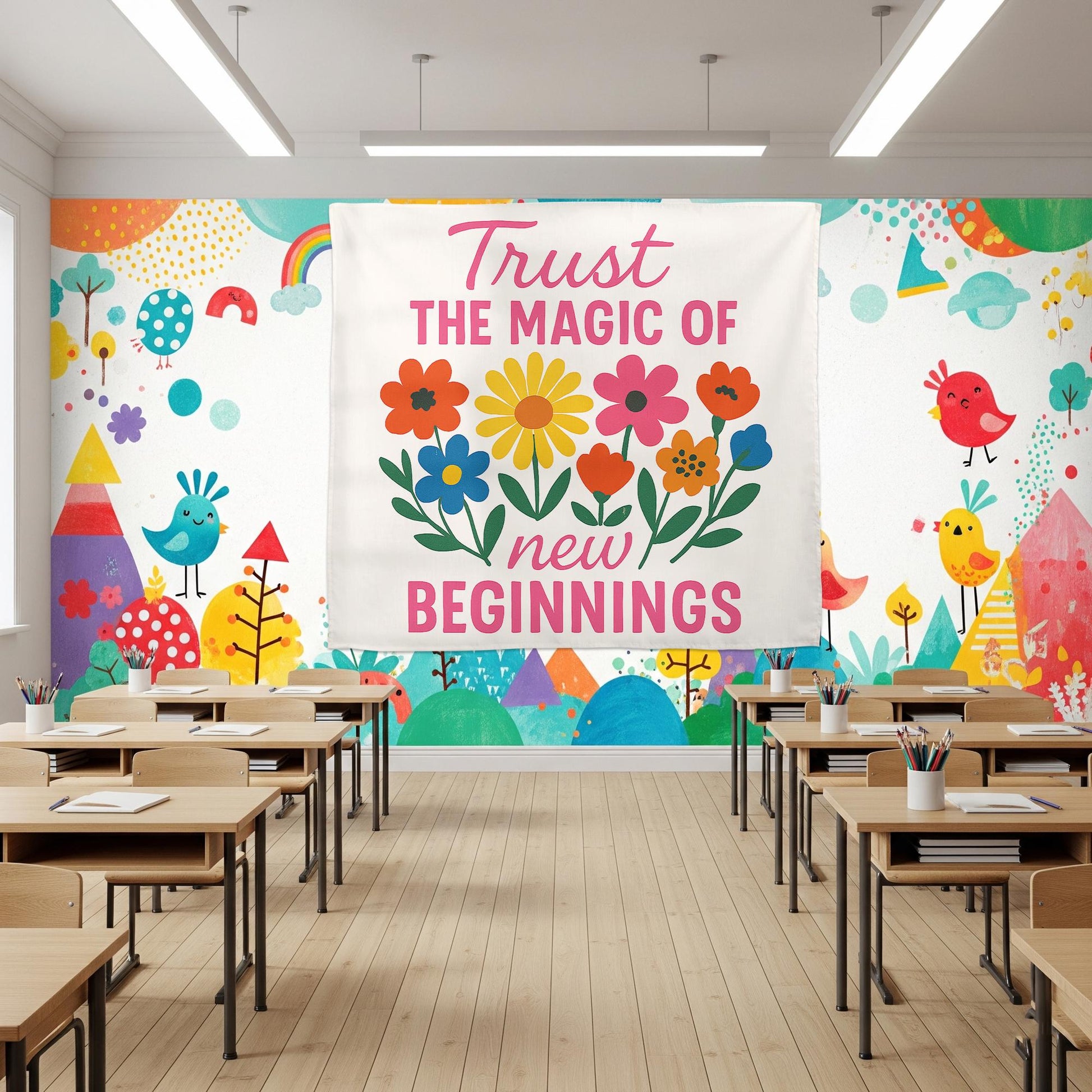Trust the Magic of New Beginnings Tapestry, Classroom Wall Decor, Teacher Motivation Sign, Positive Quote Banner for School