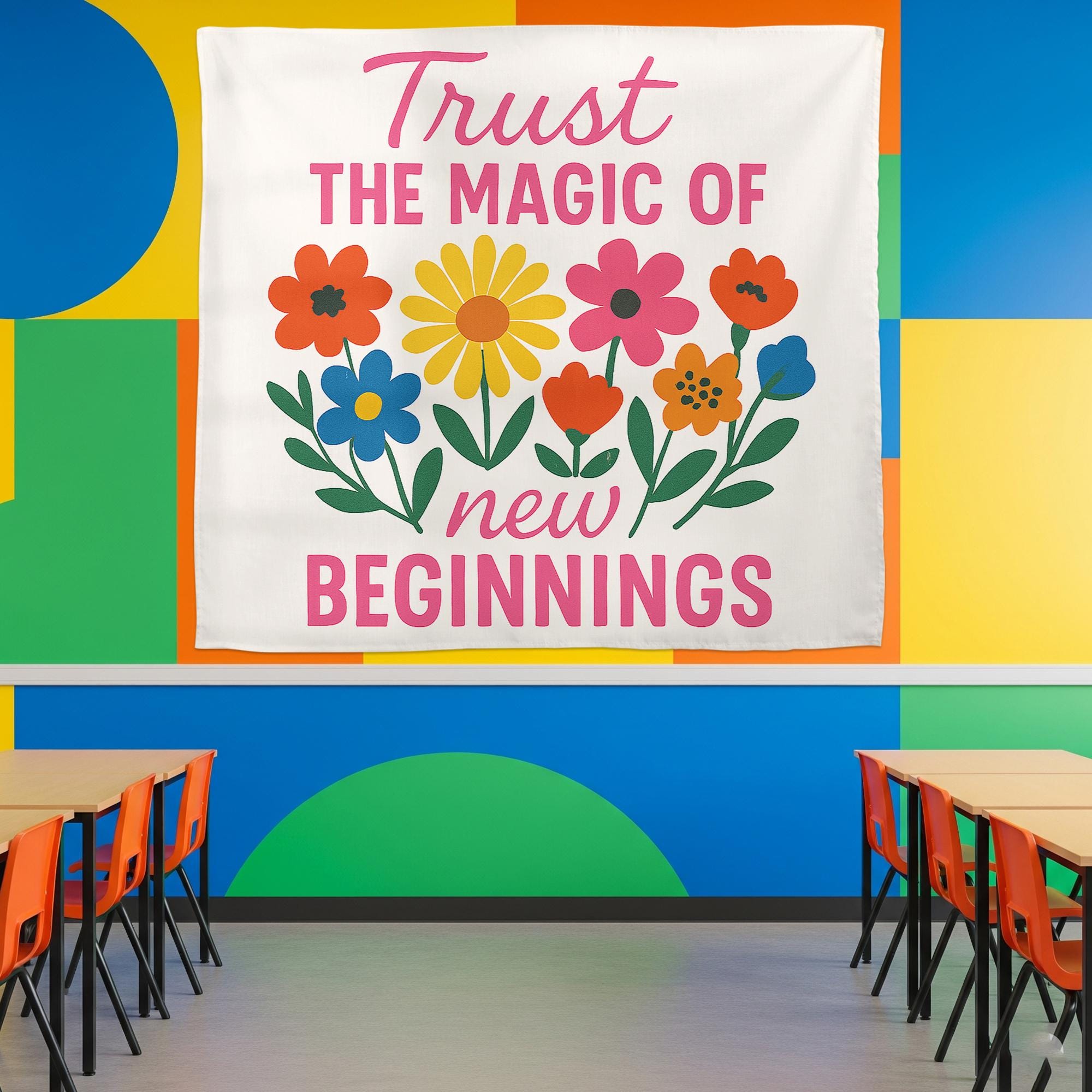 Trust the Magic of New Beginnings Tapestry, Classroom Wall Decor, Teacher Motivation Sign, Positive Quote Banner for School