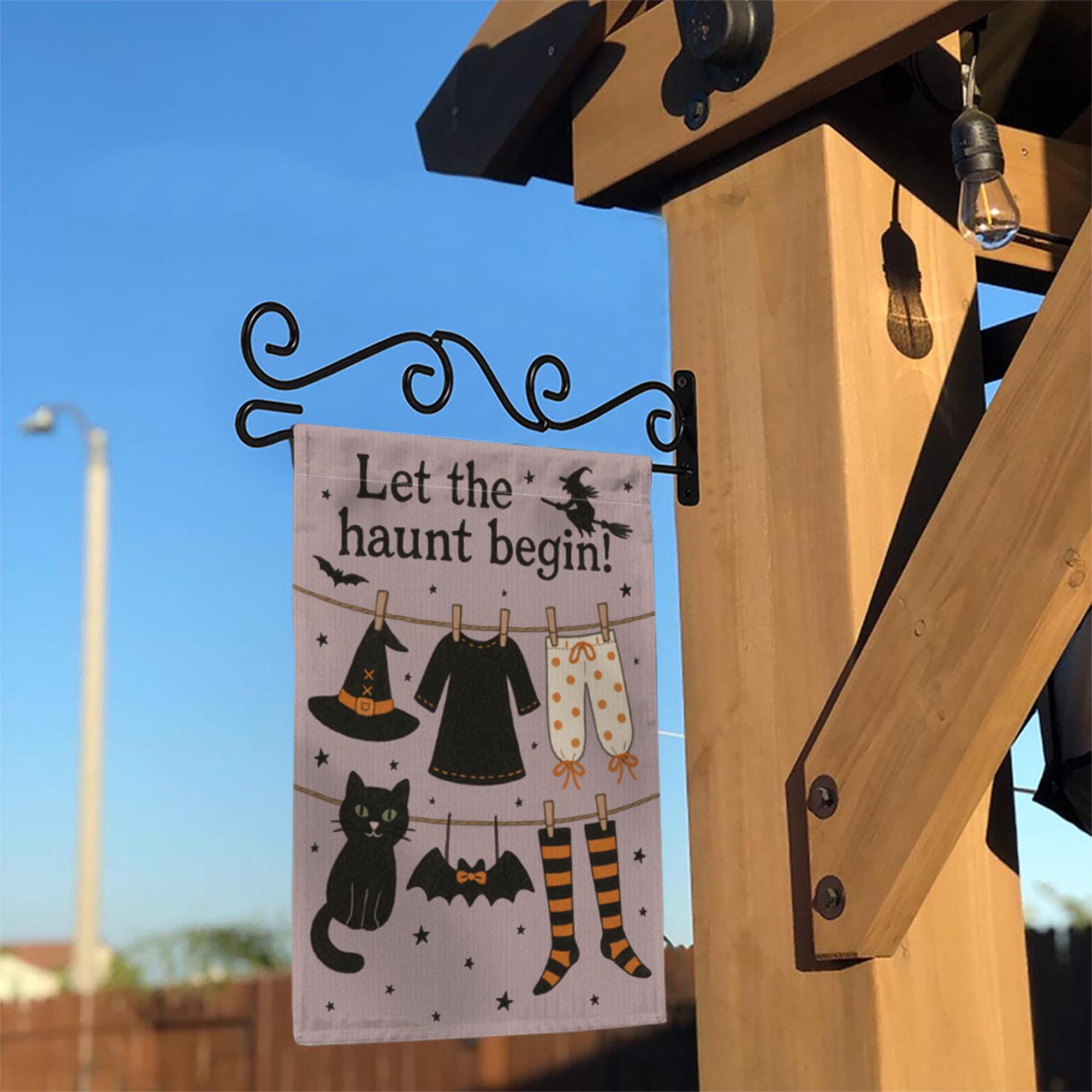 Let the Haunt Begin Garden Flag, Halloween Witch Clothesline Yard Decor, Spooky Fall Outdoor Flag, Cute Black Cat Halloween Sign