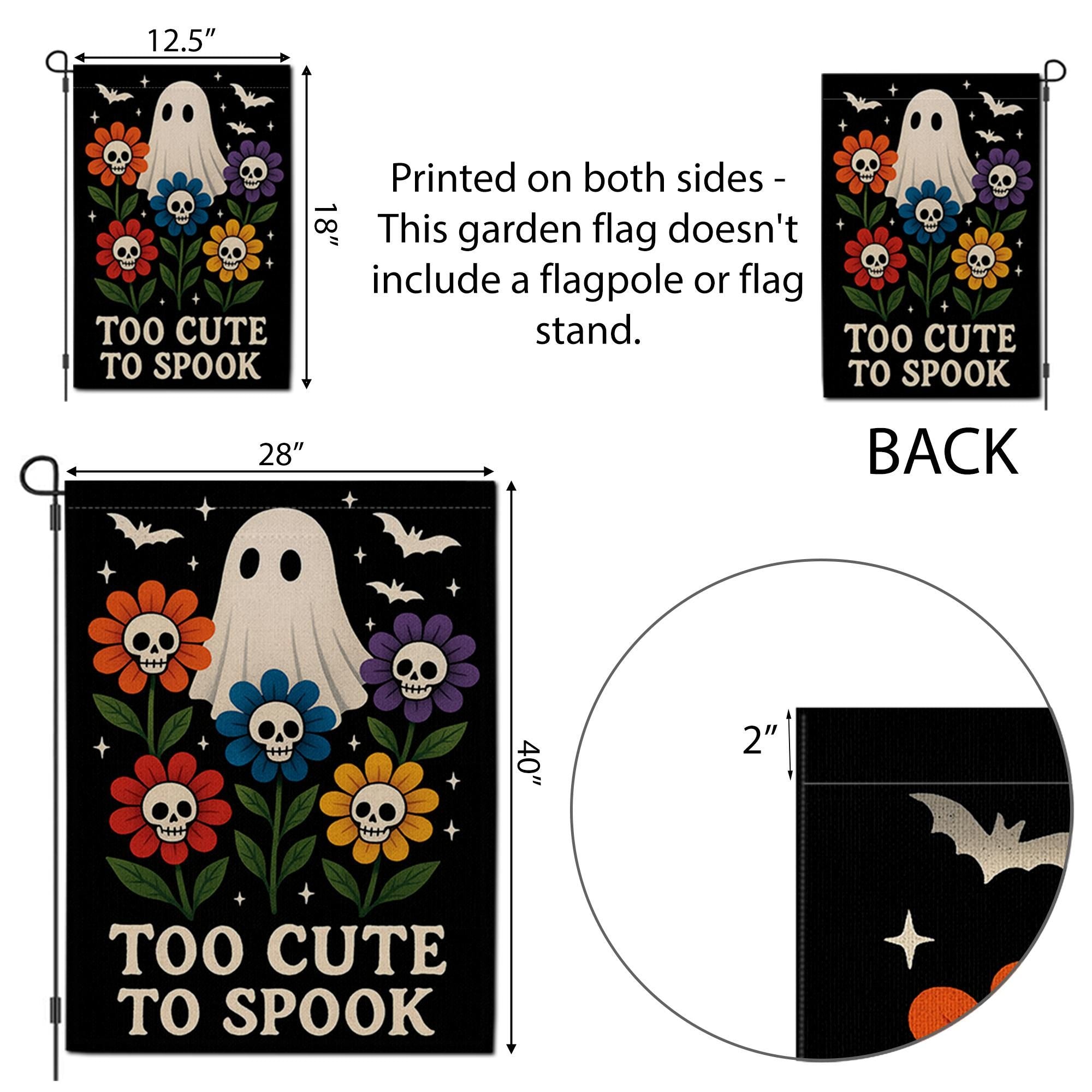 Too Cute to Spook Garden Flag, Halloween Ghost Yard Sign, Floral Skull Outdoor Decor, Cute Spooky Fall Decoration for Garden or Lawn