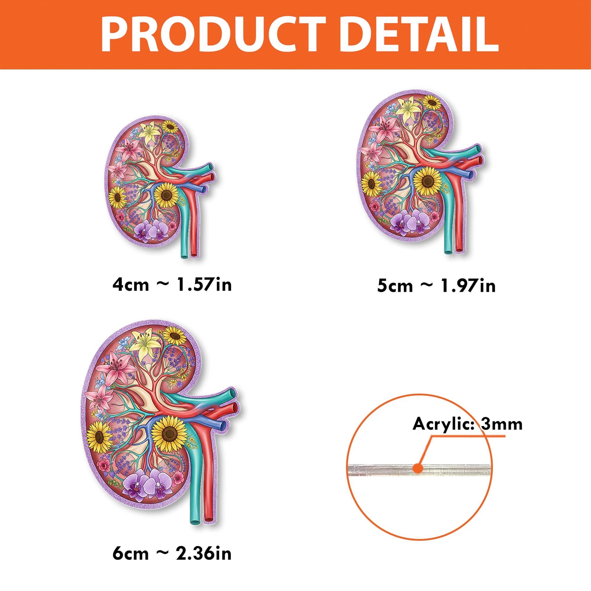 Floral Kidney Badge Reel, Cute Anatomical ID Holder, Nephrology Gift for Nurse or Tech, Medical Retractable Name Tag Clip