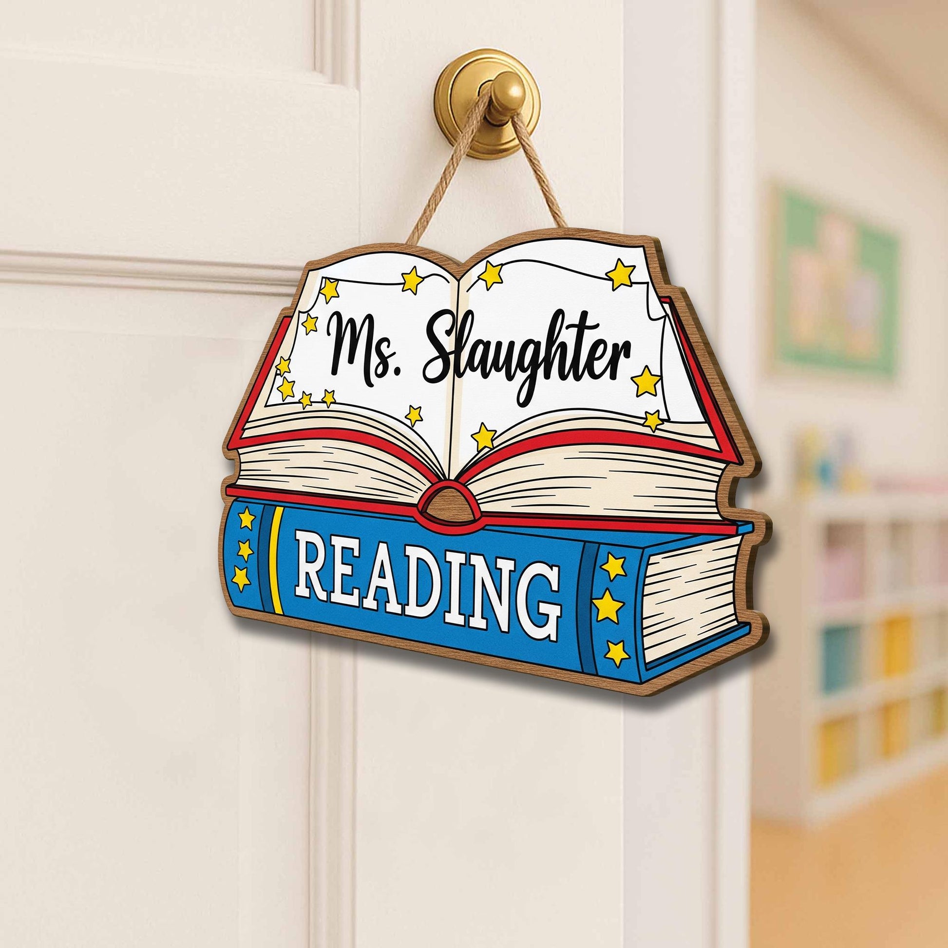 Personalized Reading Door Sign – Custom Teacher Name Book Sign, Classroom Library Decor, Back to School Reading Corner Wall Hanger