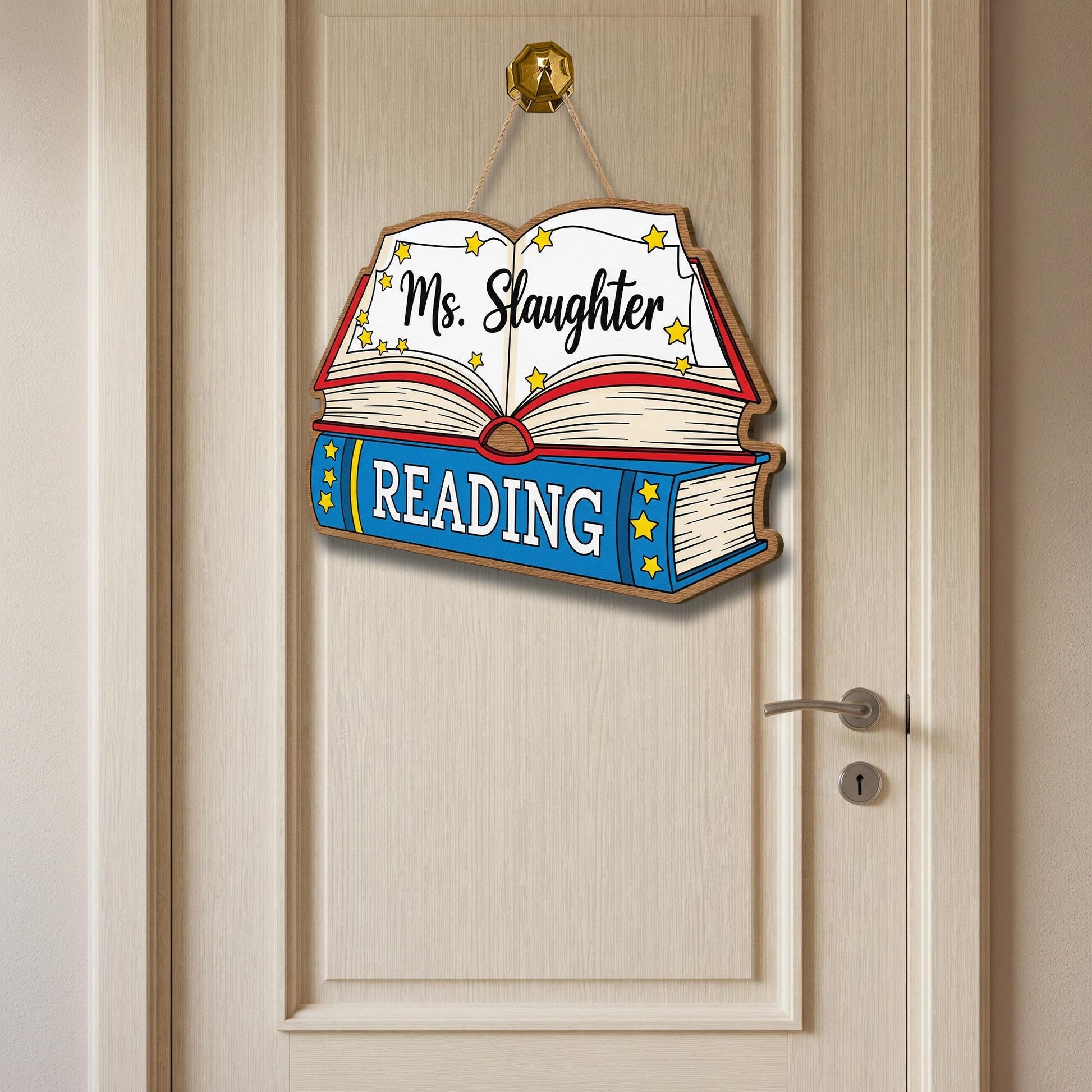 Personalized Reading Door Sign – Custom Teacher Name Book Sign, Classroom Library Decor, Back to School Reading Corner Wall Hanger