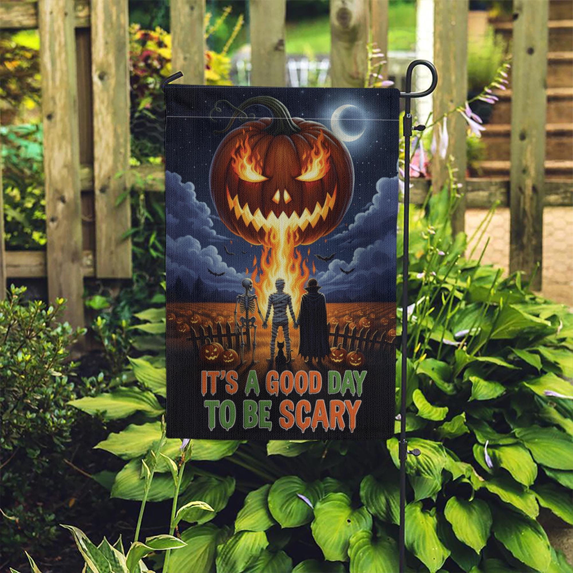 Good Day To Be Scary Halloween Garden Flag, Spooky Jack-o'-Lantern Yard Decor, Outdoor Fall Welcome Banner, Scary Season Art