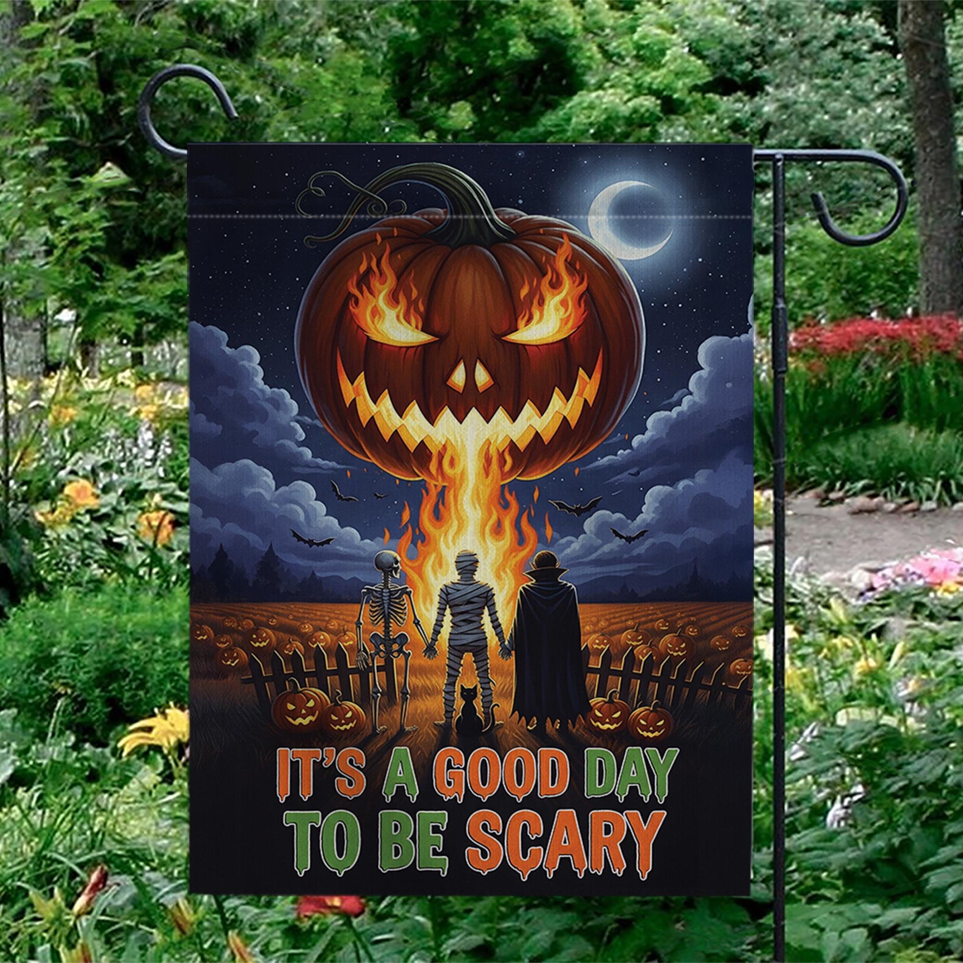 Good Day To Be Scary Halloween Garden Flag, Spooky Jack-o'-Lantern Yard Decor, Outdoor Fall Welcome Banner, Scary Season Art