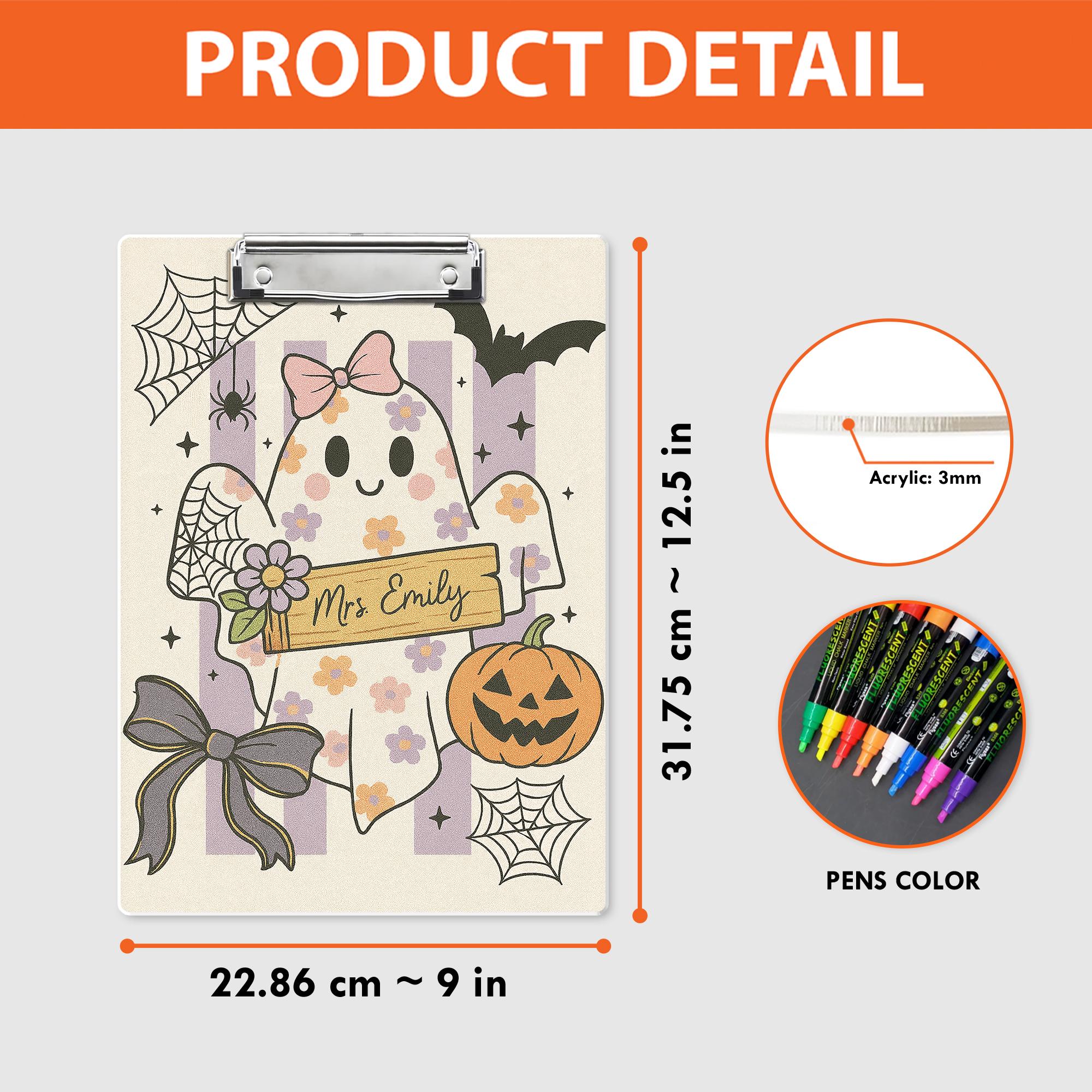 Personalized Halloween Clipboard – Cute Ghost Teacher Name Clipboard, Pastel Fall Classroom Decor, Spooky Teacher Office Supplies