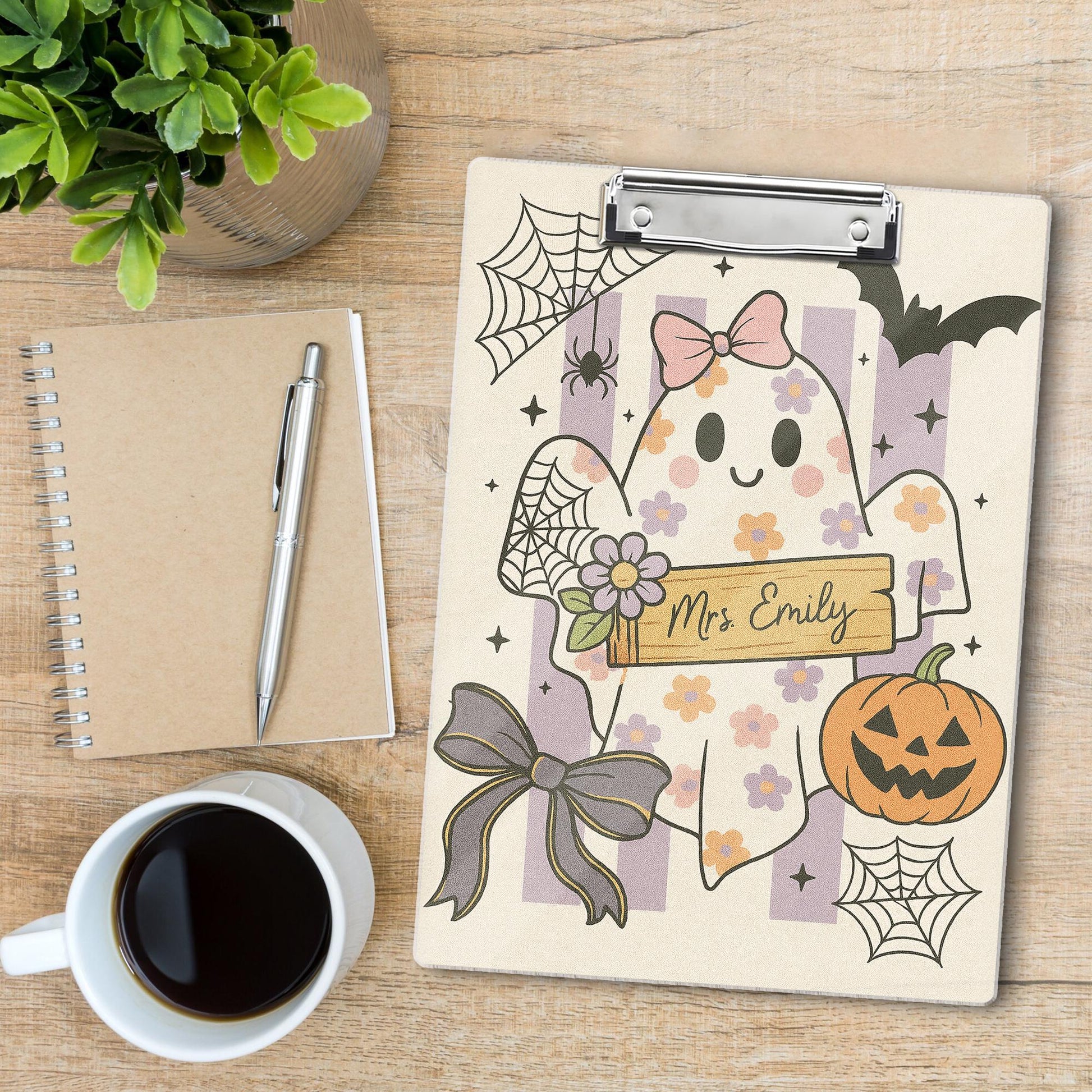 Personalized Halloween Clipboard – Cute Ghost Teacher Name Clipboard, Pastel Fall Classroom Decor, Spooky Teacher Office Supplies