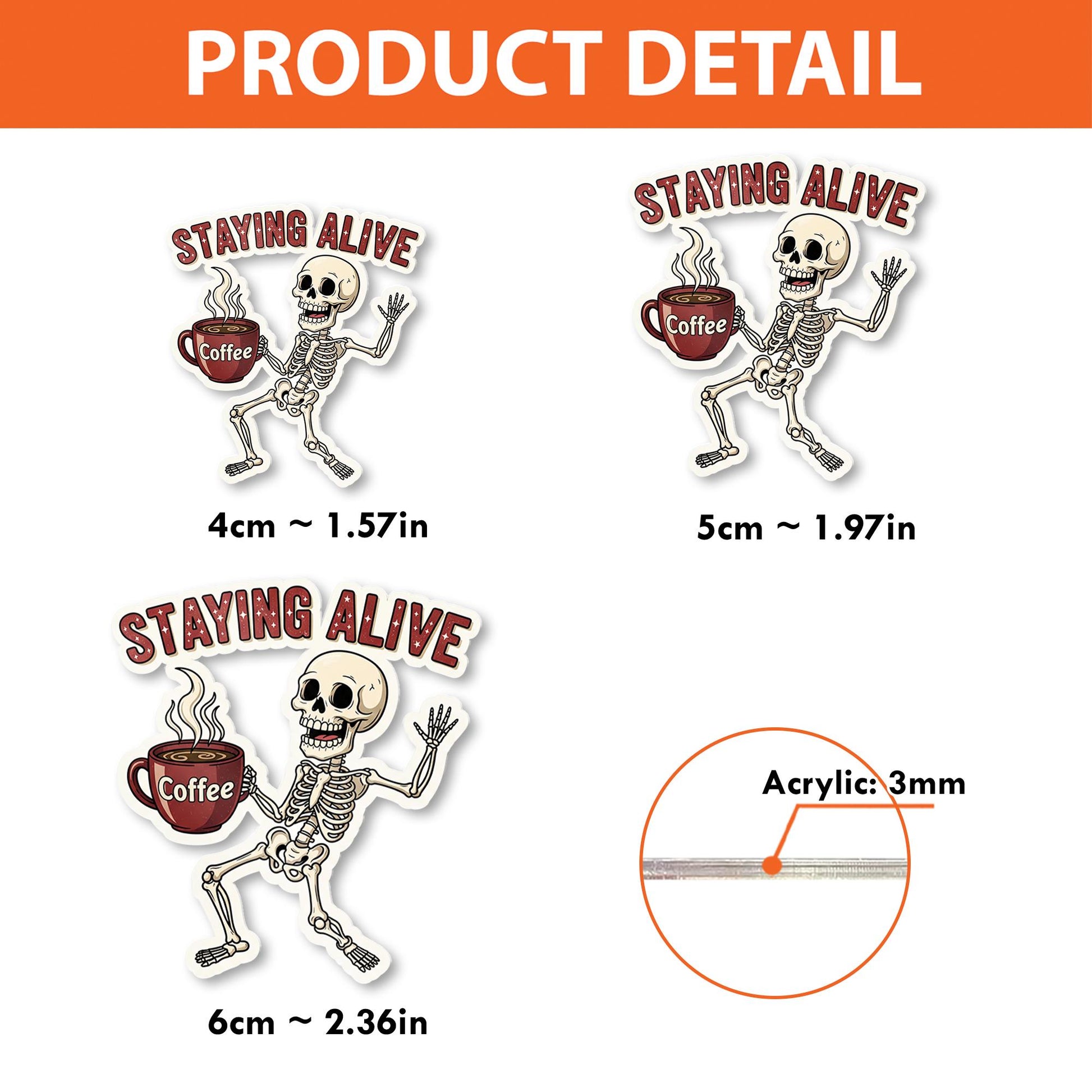 Staying Alive Skeleton Badge Reel, Funny Coffee ID Holder, Halloween Nurse Name Tag, Spooky Retractable Badge Clip for Work