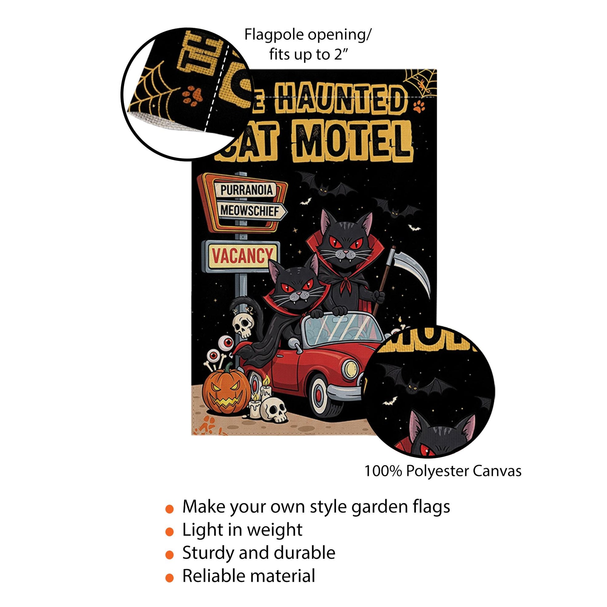 Haunted Cat Motel Flag, Funny Halloween Yard Decor, Vampire Black Cats Banner, Spooky Outdoor Fall Sign, Meow Mischief Flag