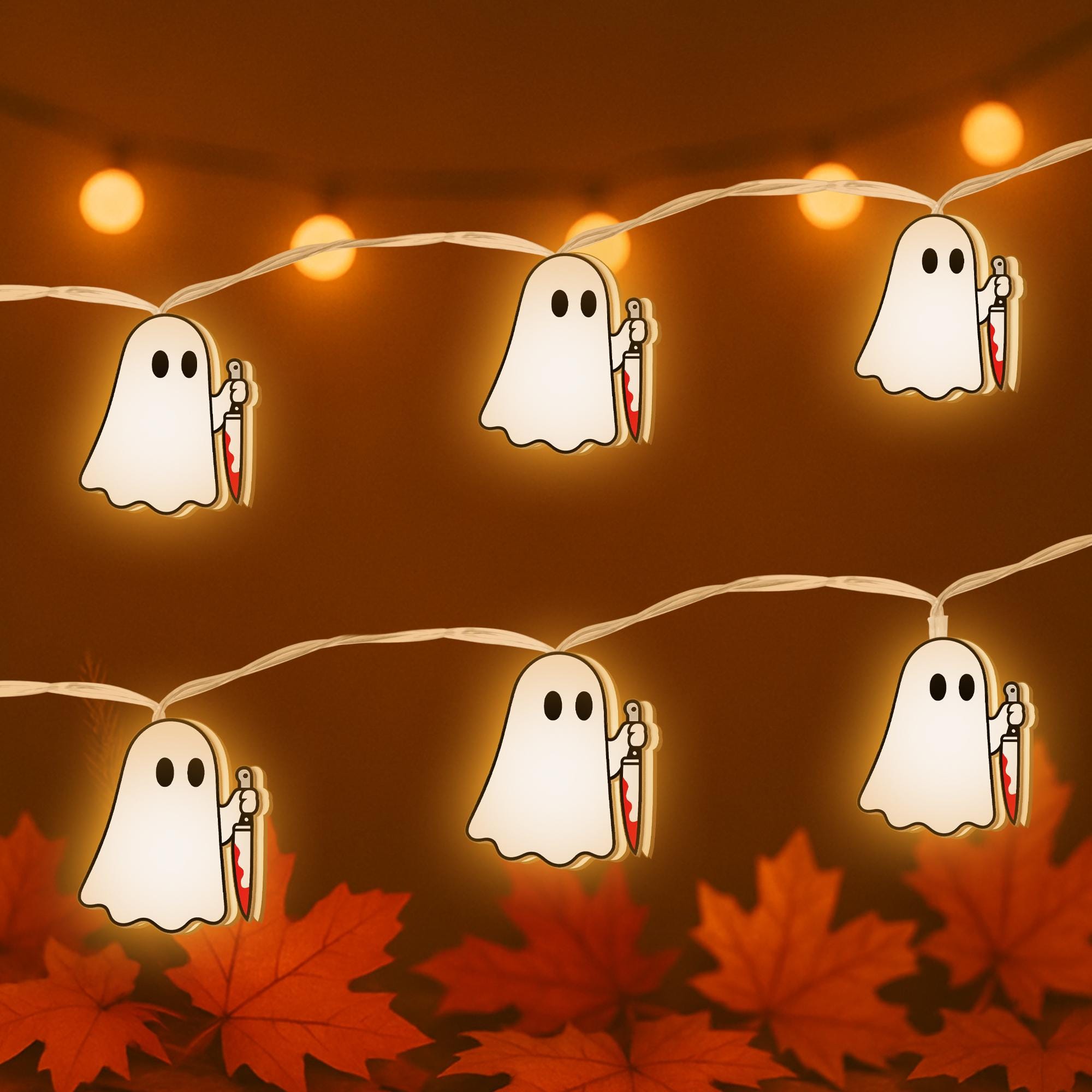 Ghost String Lights – Spooky Halloween Bloody Ghost Lights for Creepy Decor, Indoor Horror Garland, Scary Party Lighting
