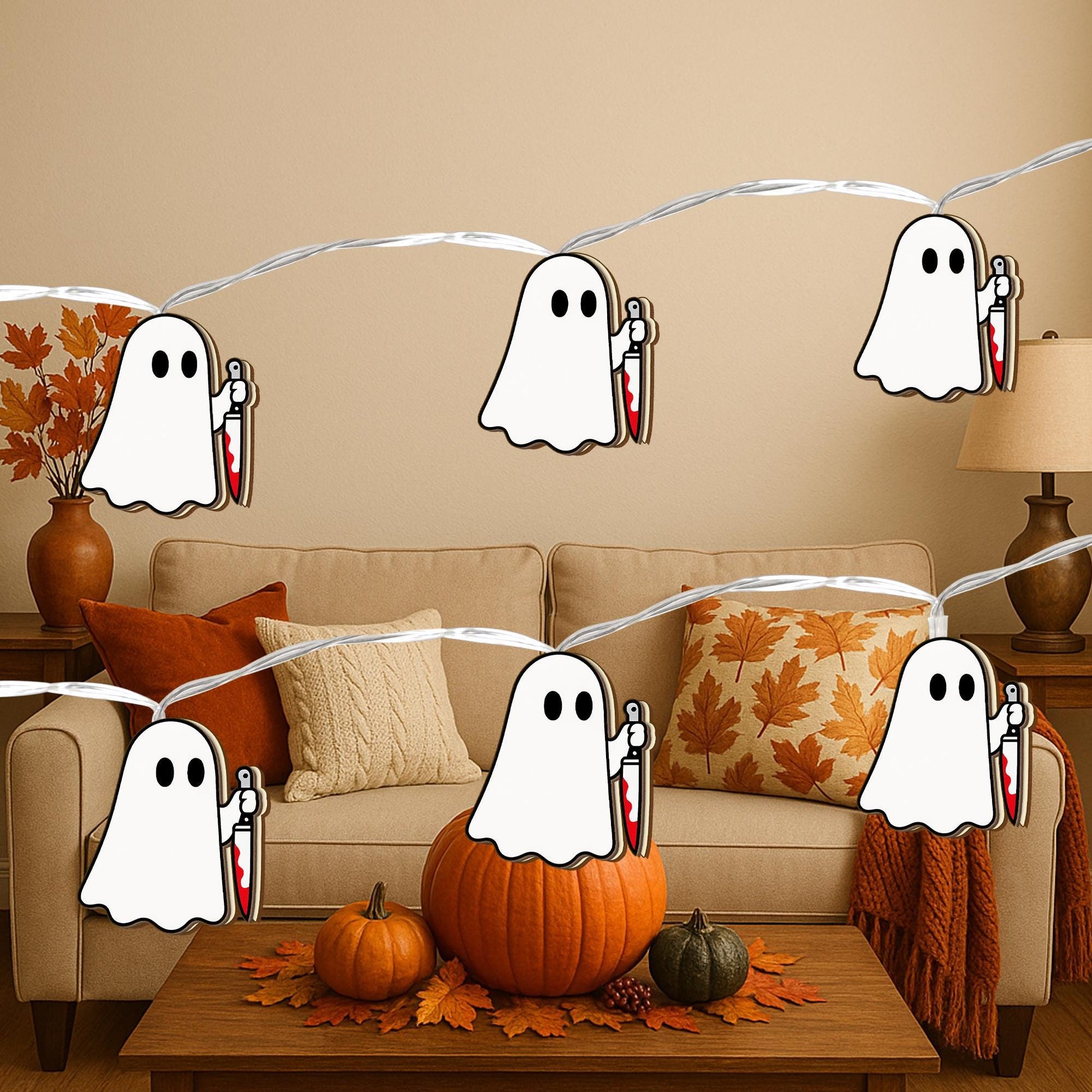Ghost String Lights – Spooky Halloween Bloody Ghost Lights for Creepy Decor, Indoor Horror Garland, Scary Party Lighting