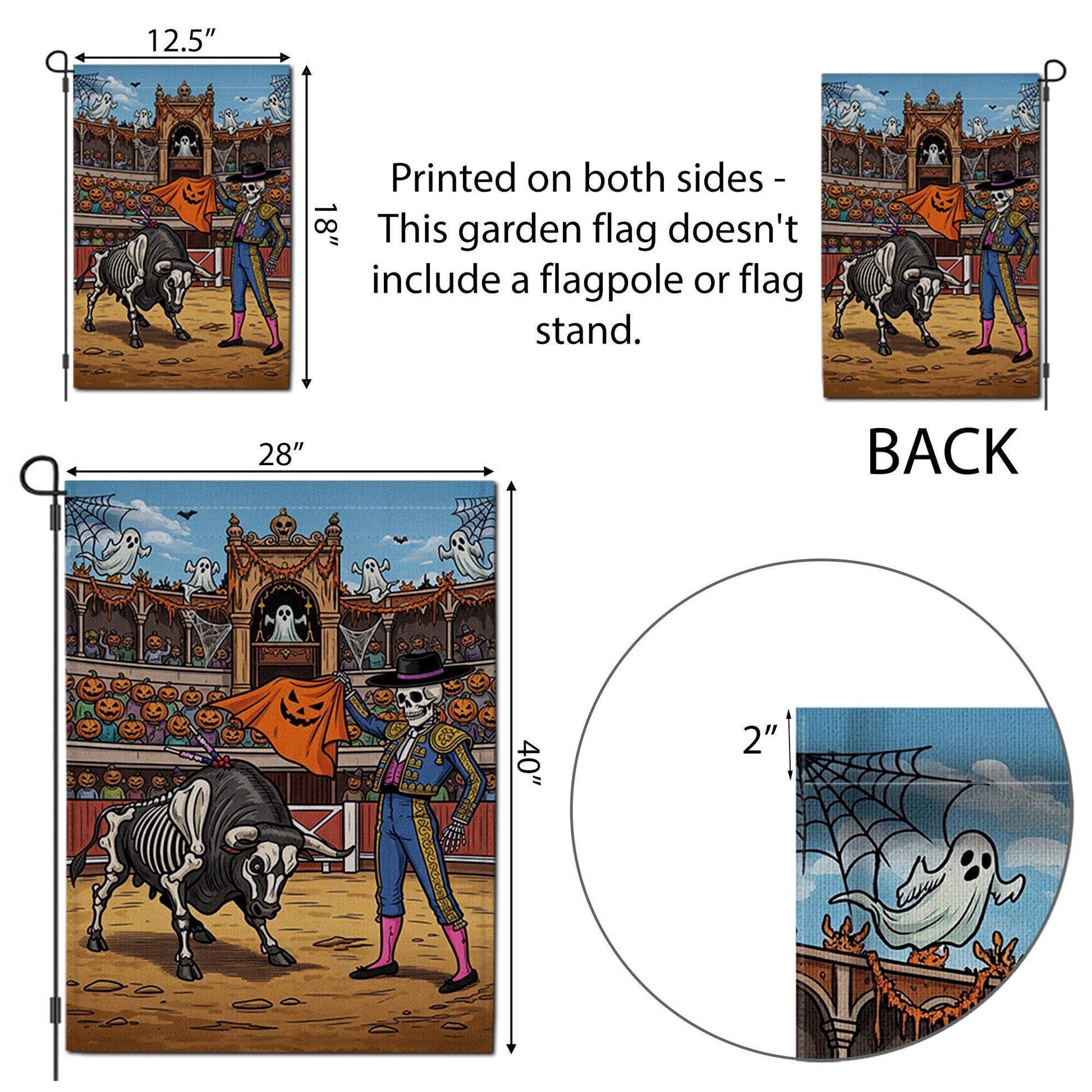 Halloween Matador Skeleton Bull Garden Flag, Unique Spooky Yard Decor, Funny Gothic Outdoor Banner, Day of the Dead Inspired