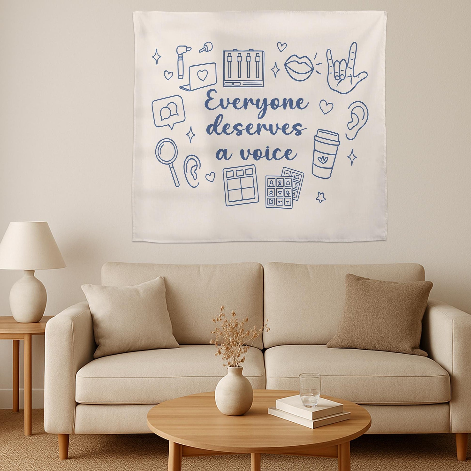 Speech Therapist Tapestry – Everyone Deserves a Voice Wall Hanging, SLP Office Decor, Speech Therapy Gift for Clinicians & Classrooms
