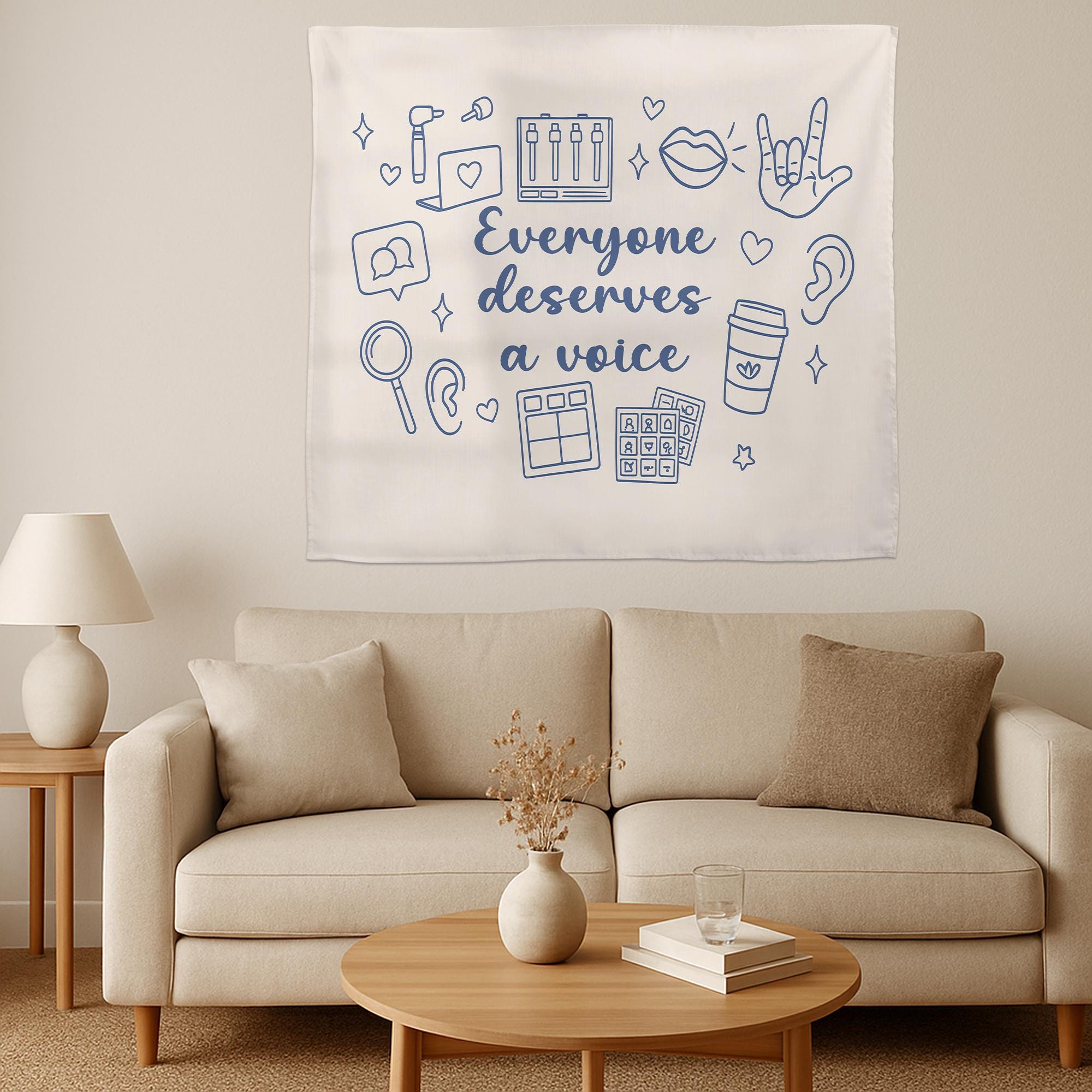 Speech Therapist Tapestry – Everyone Deserves a Voice Wall Hanging, SLP Office Decor, Speech Therapy Gift for Clinicians & Classrooms