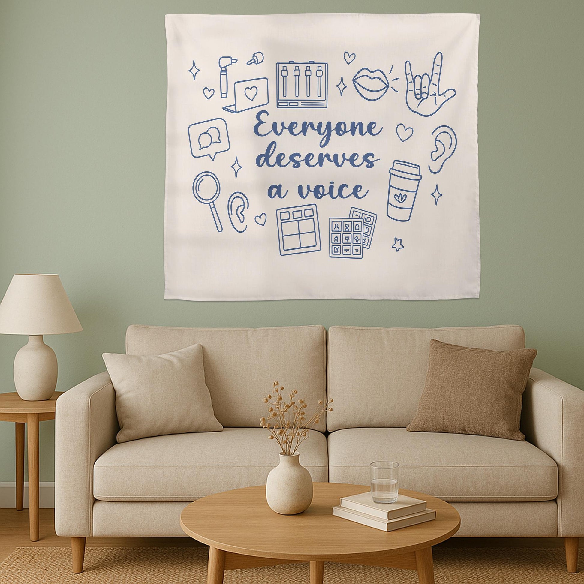 Speech Therapist Tapestry – Everyone Deserves a Voice Wall Hanging, SLP Office Decor, Speech Therapy Gift for Clinicians & Classrooms