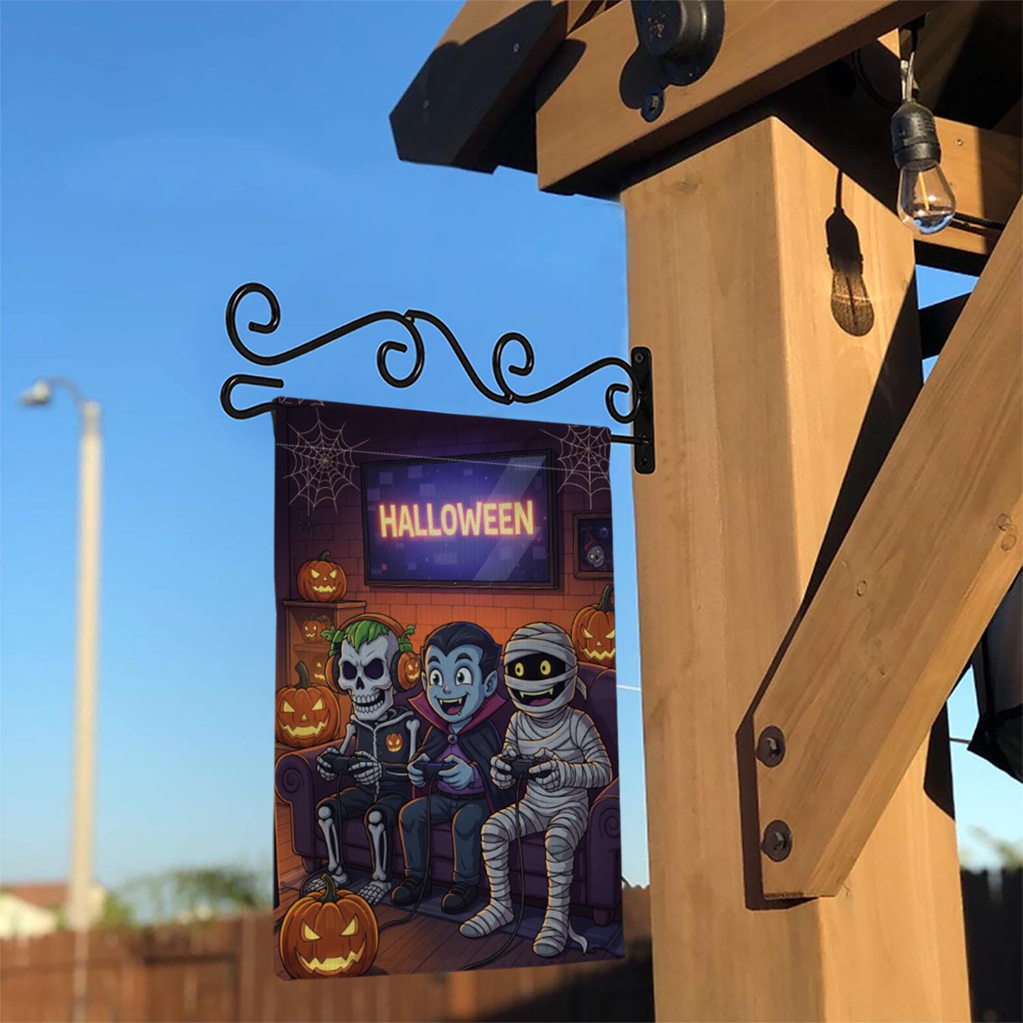 Gaming Monsters Halloween Garden Flag, Spooky Skeleton Vampire Mummy Yard Decor, Funny Outdoor Fall Banner, Trick or Treat Fun