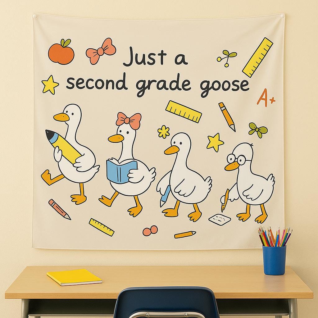 Custom Grade Silly Goose Tapestry - Back to School Classroom Wall Decor - Funny Second Grade Banner for Teachers & Students