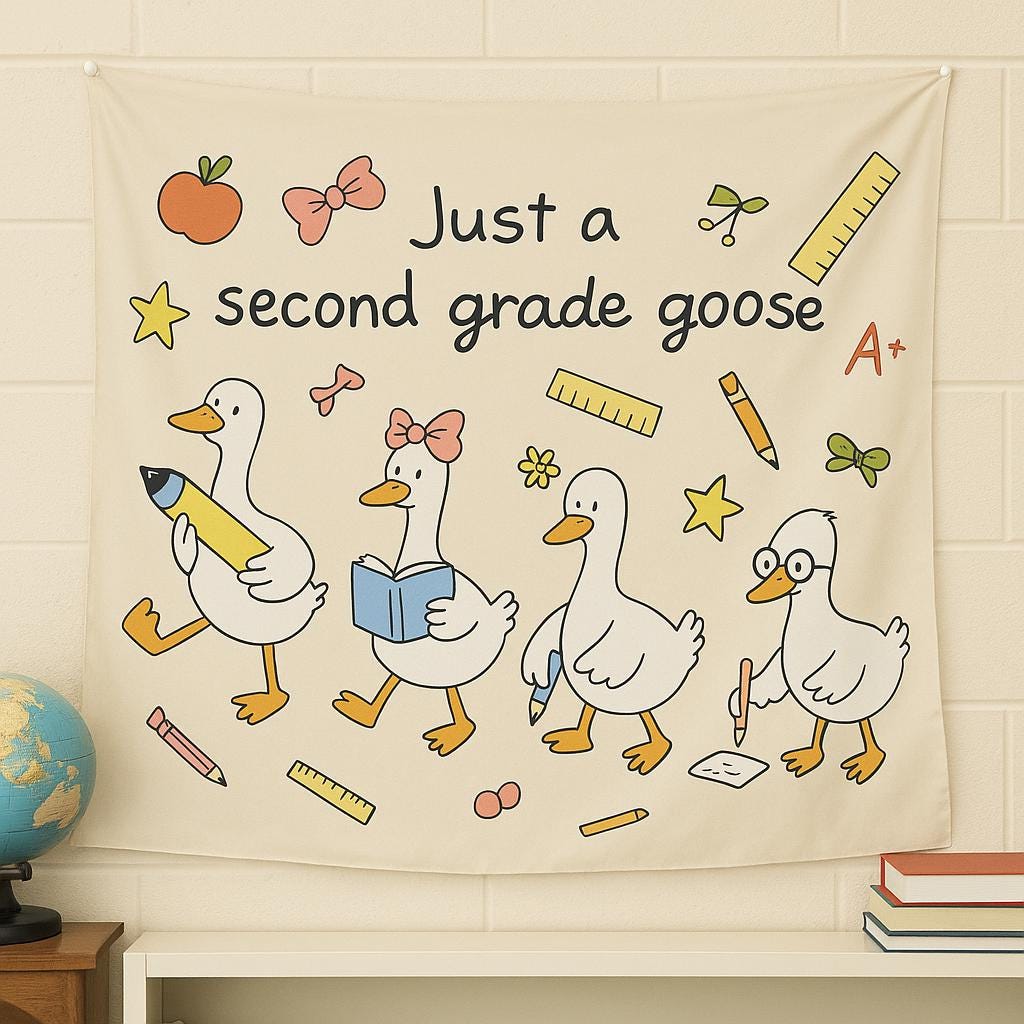 Custom Grade Silly Goose Tapestry - Back to School Classroom Wall Decor - Funny Second Grade Banner for Teachers & Students