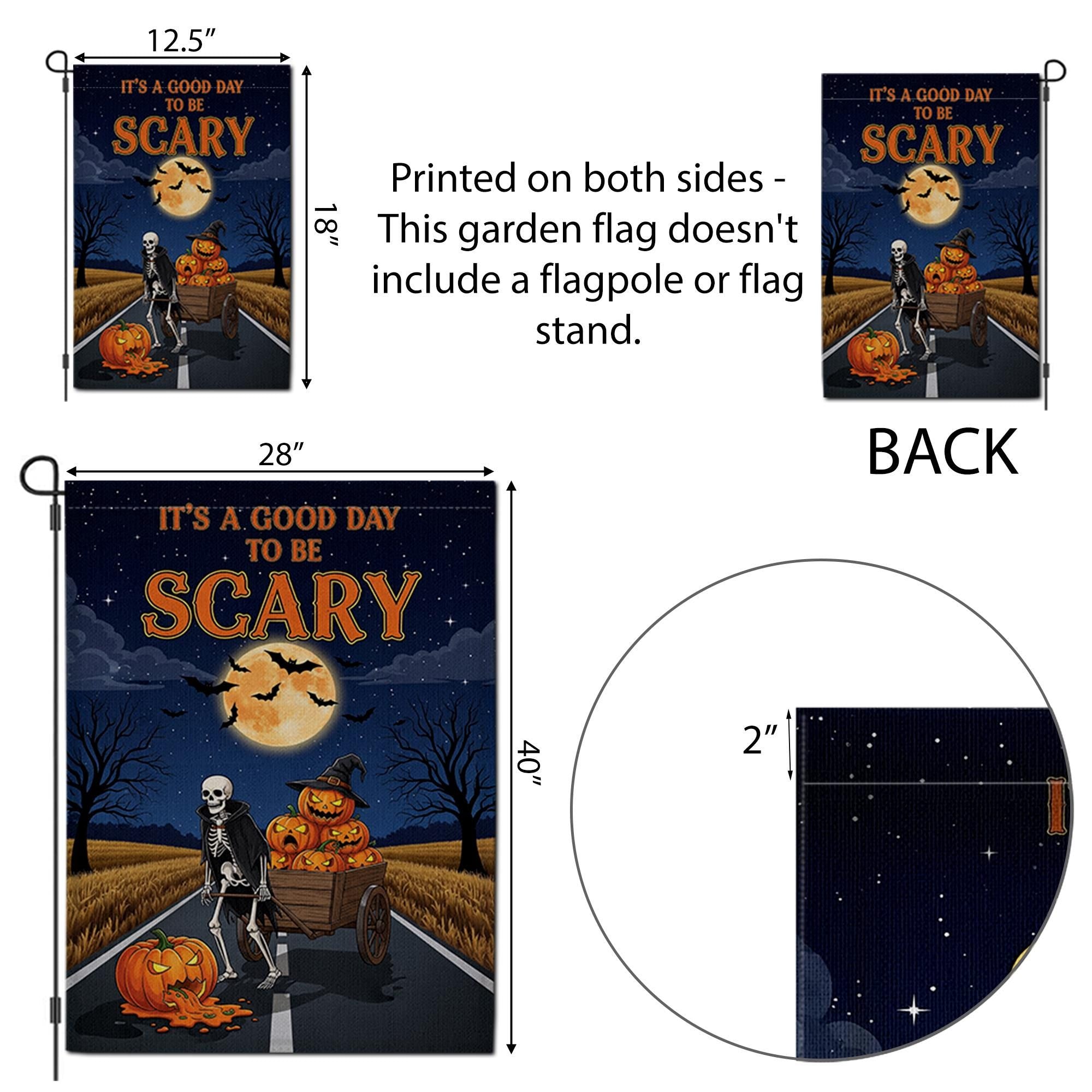 Good Day To Be Scary" Skeleton & Pumpkin Wagon Garden Flag, Spooky Halloween Yard Decor, Full Moon Outdoor Banner, Fall Welcome