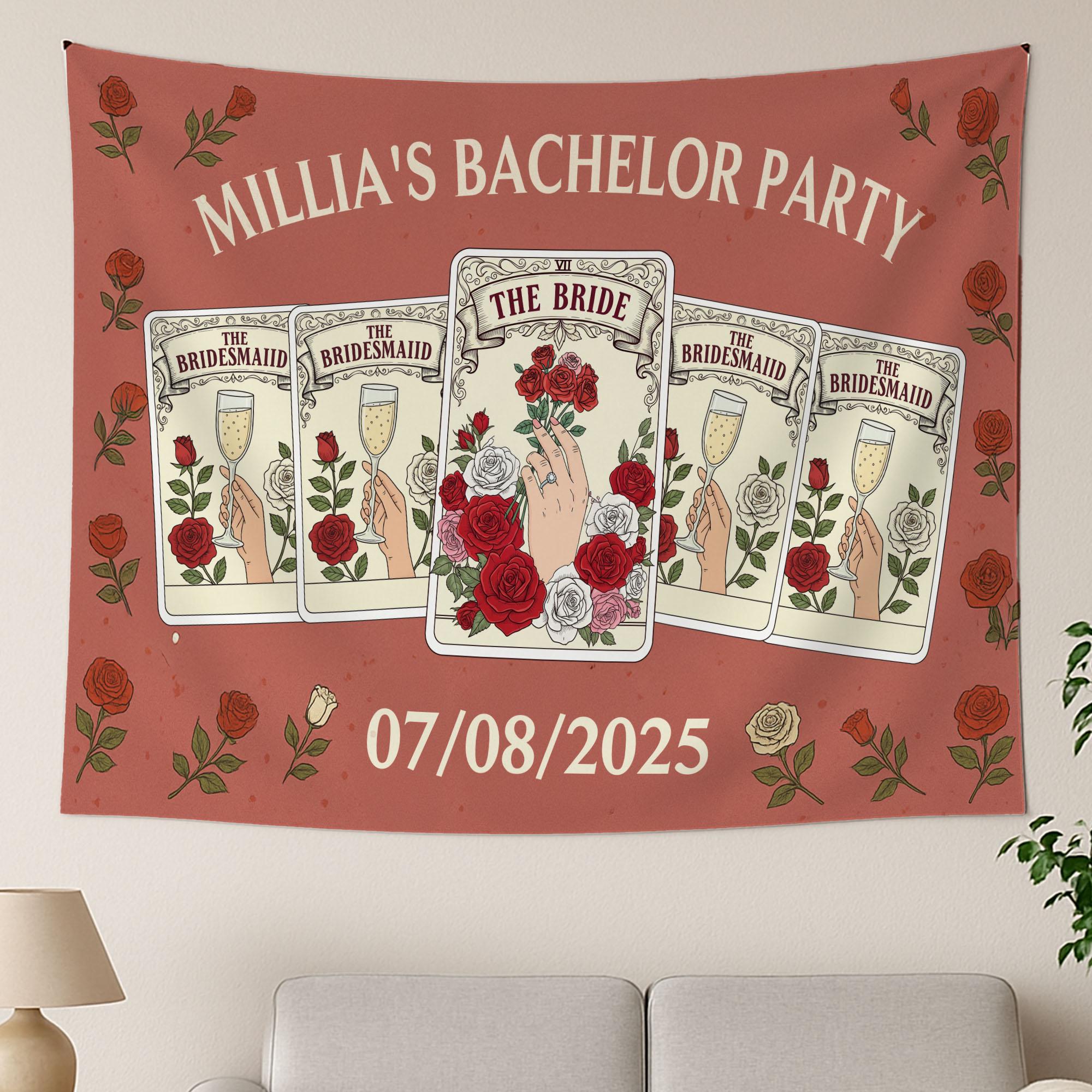 Tarot Bachelorette Party Banner, Bride and Bridesmaid Tapestry, Custom Bach Party Decor, Floral Bridal Shower Sign, Wedding Prop Sign