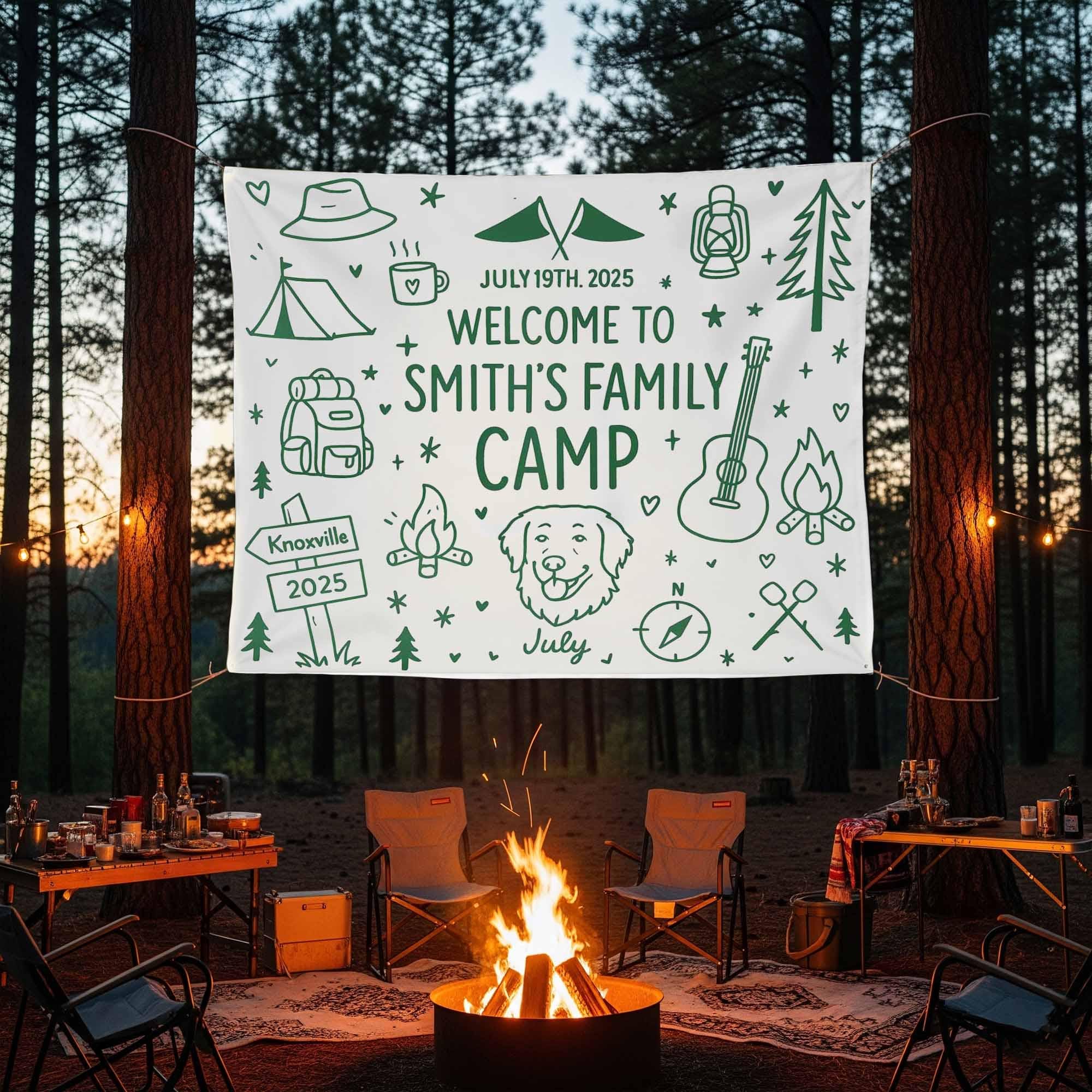 Custom Family Camp Tapestry, Camping Banner for Reunion, Personalized Outdoor Sign, Summer Camp Decor, Smith Family Banner