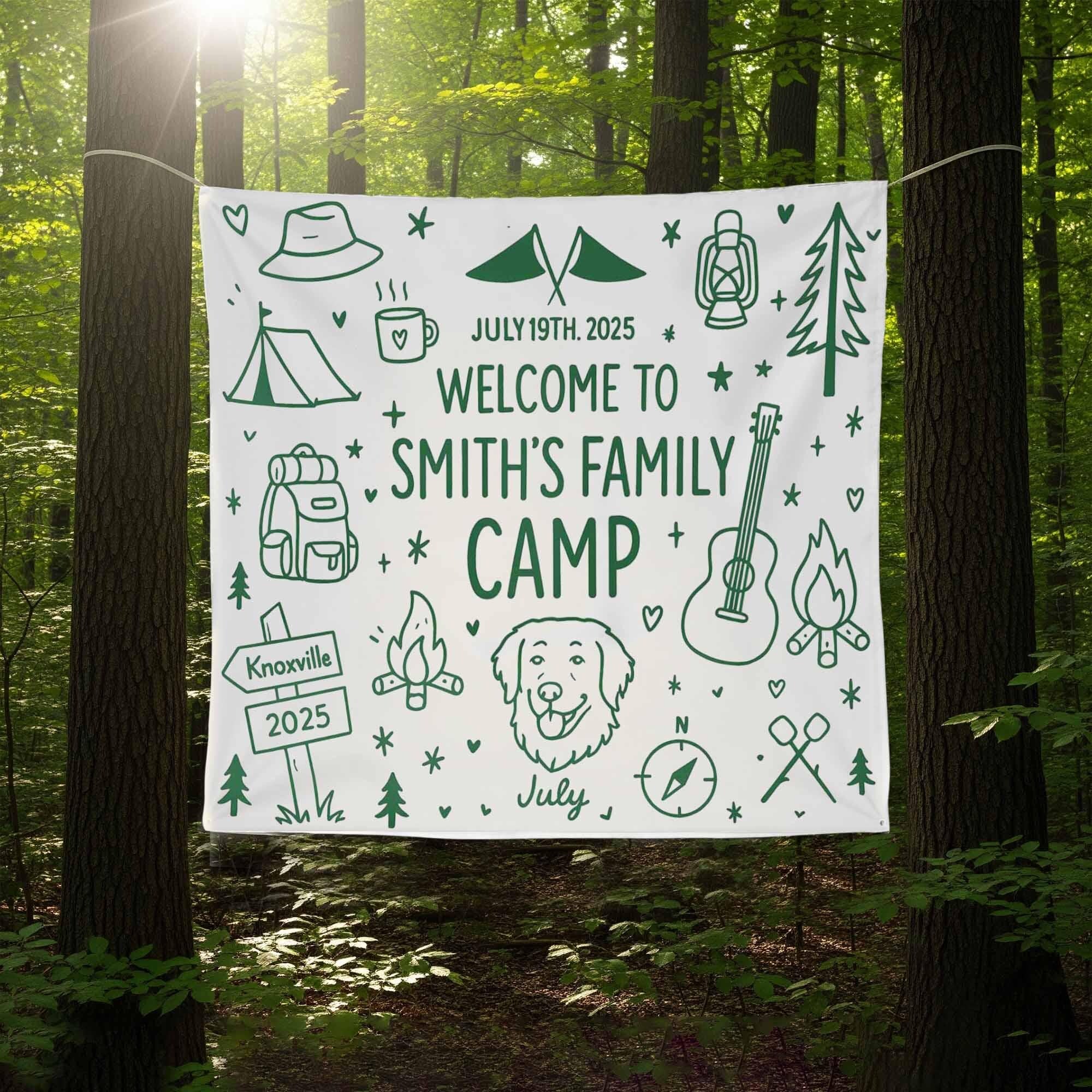 Custom Family Camp Tapestry, Camping Banner for Reunion, Personalized Outdoor Sign, Summer Camp Decor, Smith Family Banner
