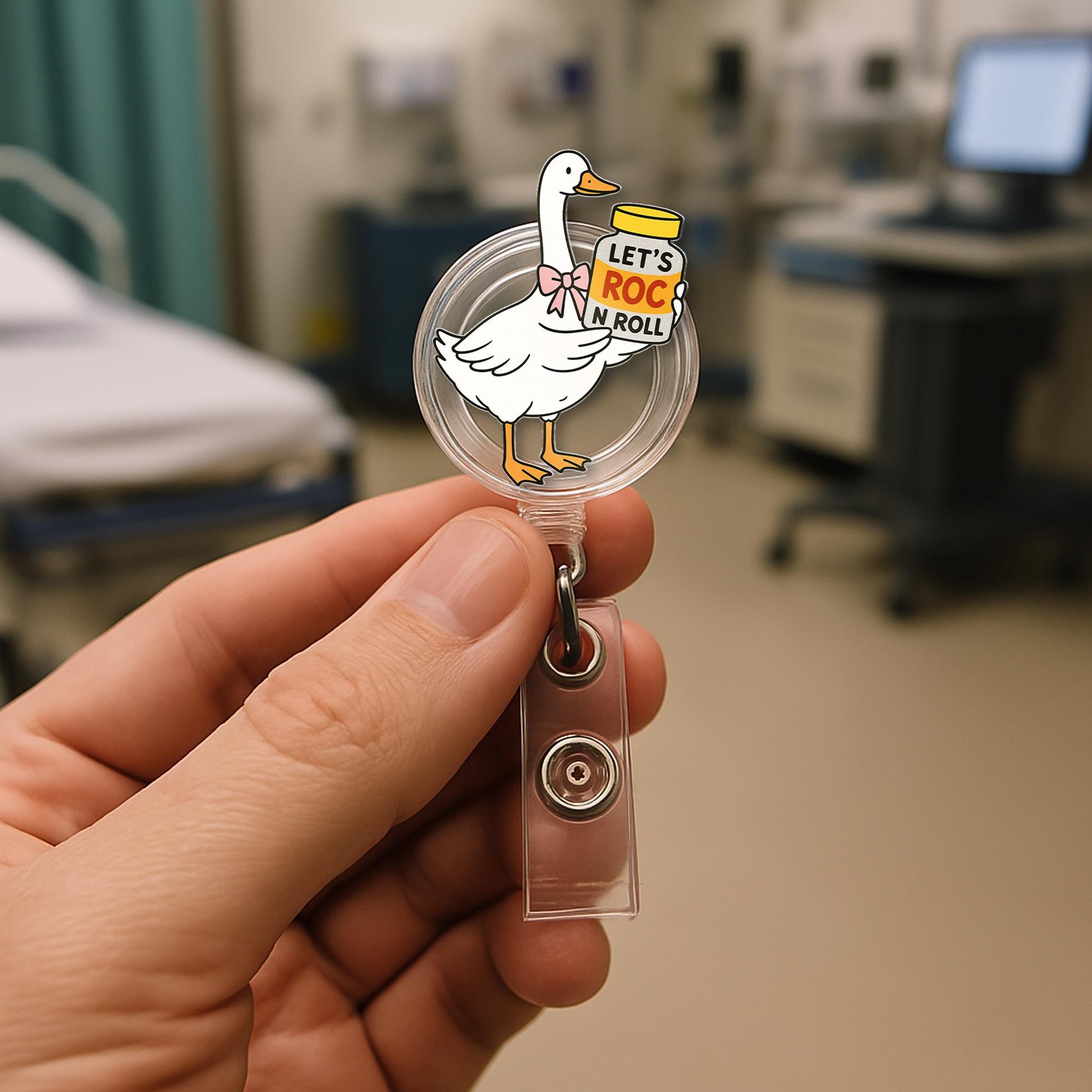 Goose Nurse Badge Reel – Funny ROC n roll RN ID Holder, crna icu Nurse Gift, Silly Goose Medical Badge Clip for Healthcare Workers