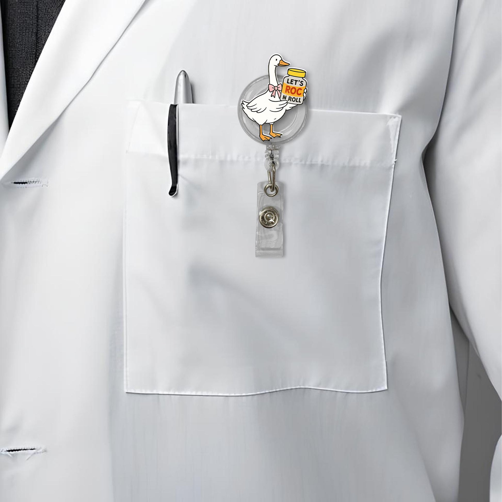 Goose Nurse Badge Reel – Funny ROC n roll RN ID Holder, crna icu Nurse Gift, Silly Goose Medical Badge Clip for Healthcare Workers