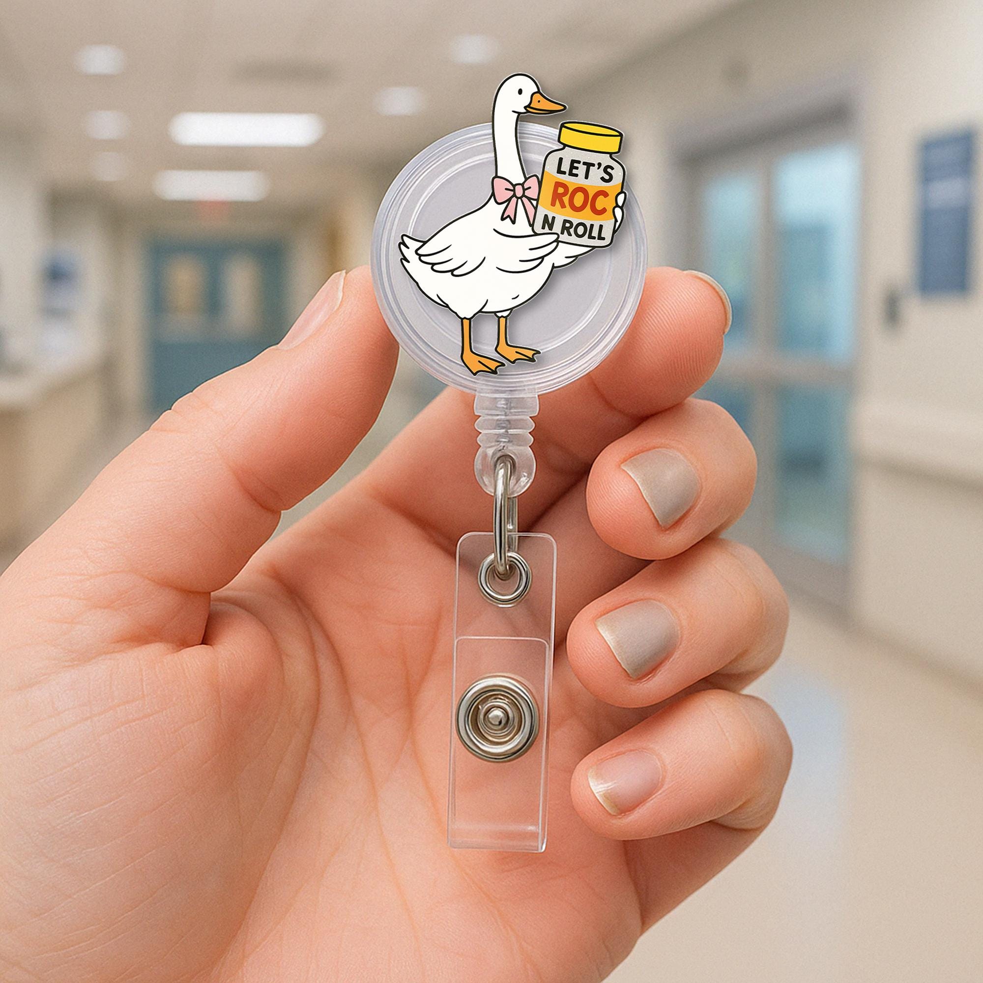 Goose Nurse Badge Reel – Funny ROC n roll RN ID Holder, crna icu Nurse Gift, Silly Goose Medical Badge Clip for Healthcare Workers