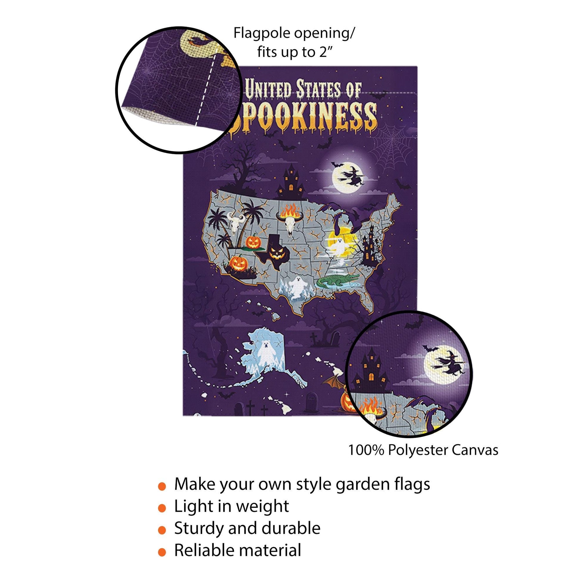 United States of Spookiness Halloween Map Flag, Scary Haunted Yard Banner, Ghost Witch Pumpkin Fall Outdoor Garden Decoration