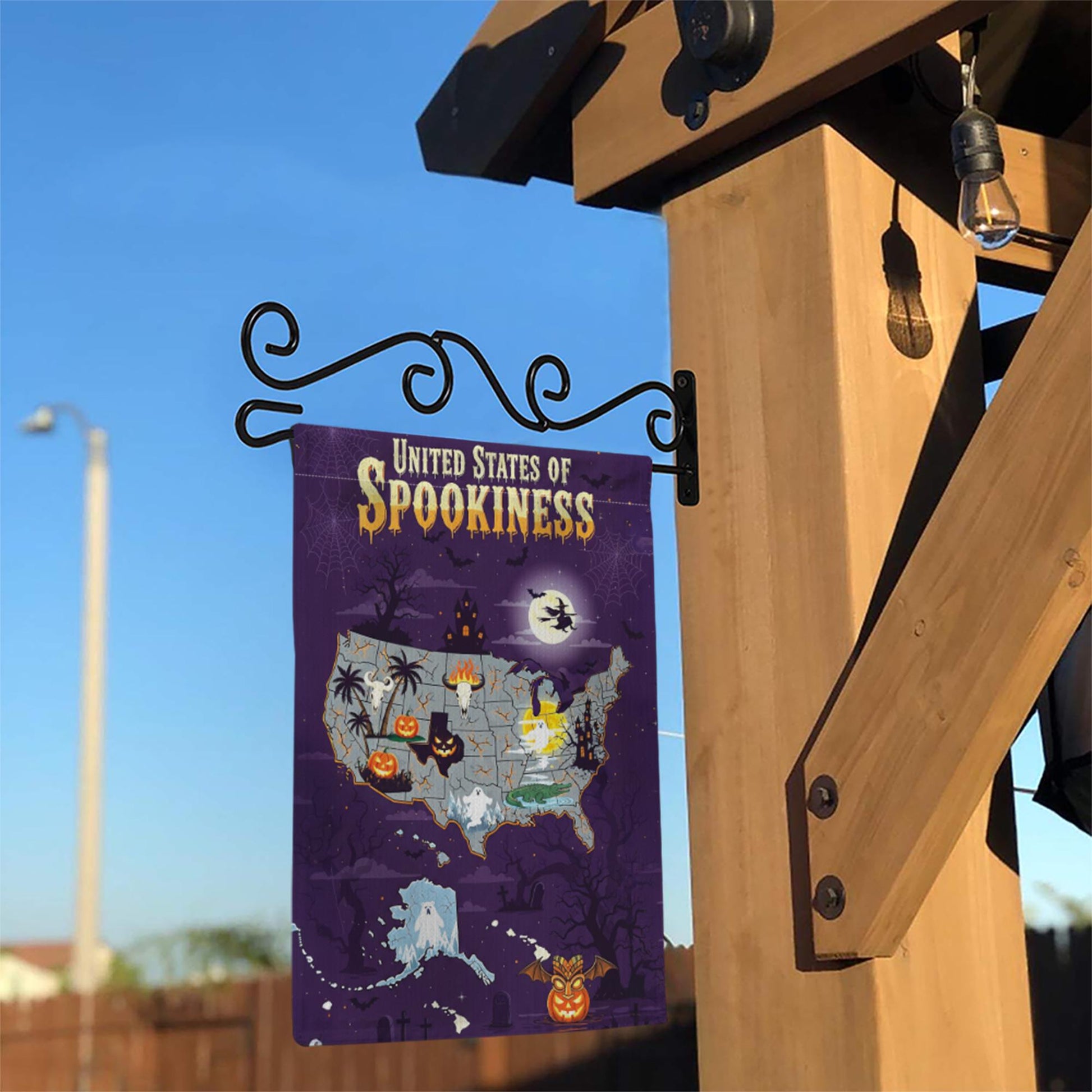 United States of Spookiness Halloween Map Flag, Scary Haunted Yard Banner, Ghost Witch Pumpkin Fall Outdoor Garden Decoration