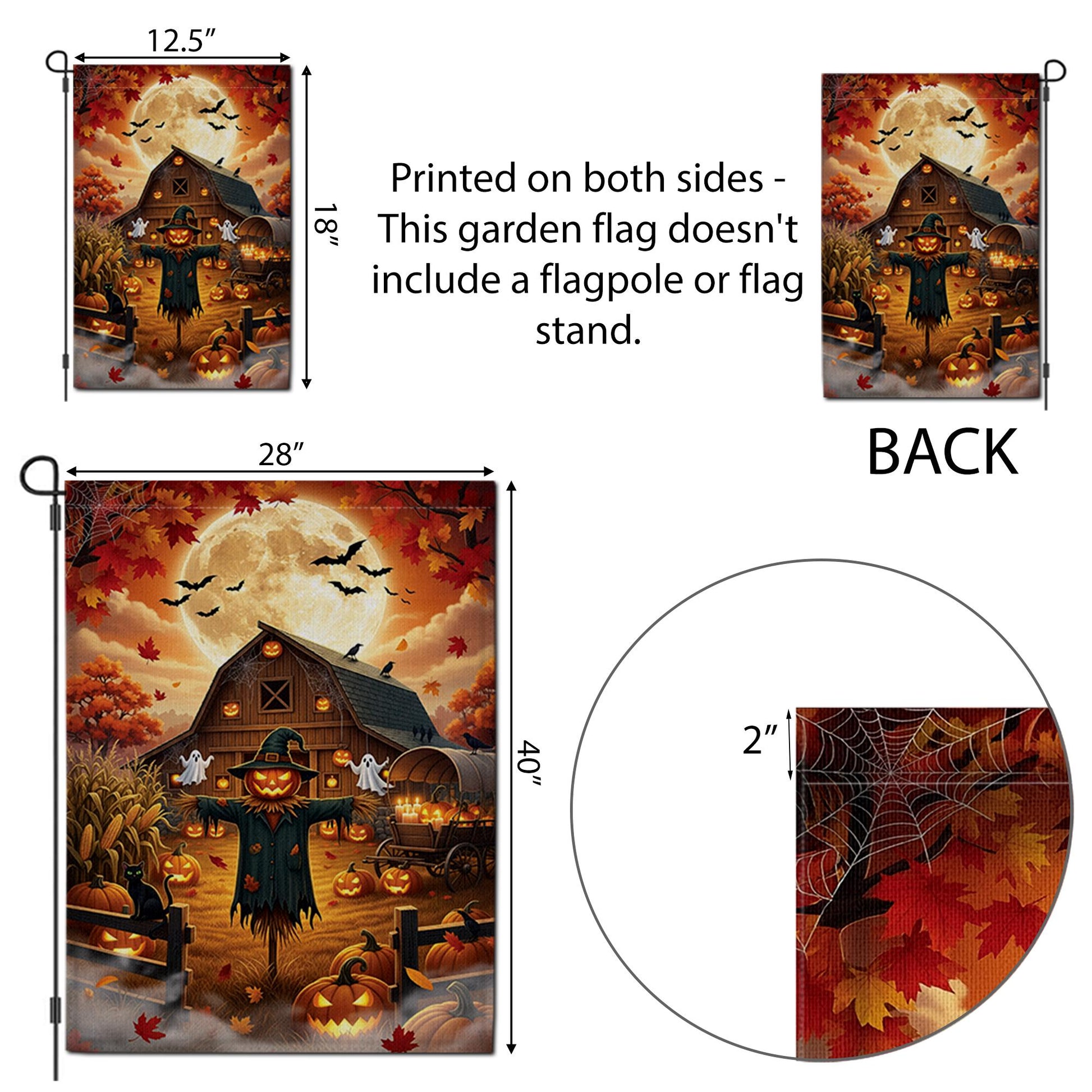 Halloween Farmhouse Garden Flag, Scarecrow Pumpkin Barn Yard Decor, Fall Harvest Outdoor Banner, Spooky Autumn Rustic Lawn Decoration