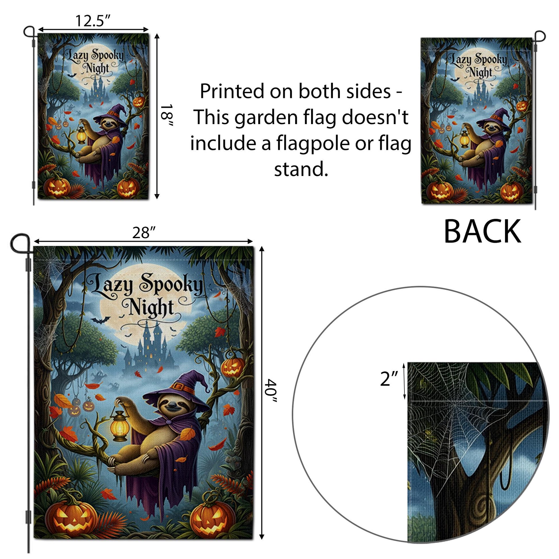 Lazy Spooky Night Sloth Halloween Garden Flag, Funny Witch Sloth Fall Yard Banner, Pumpkin Lantern Outdoor Autumn Decor
