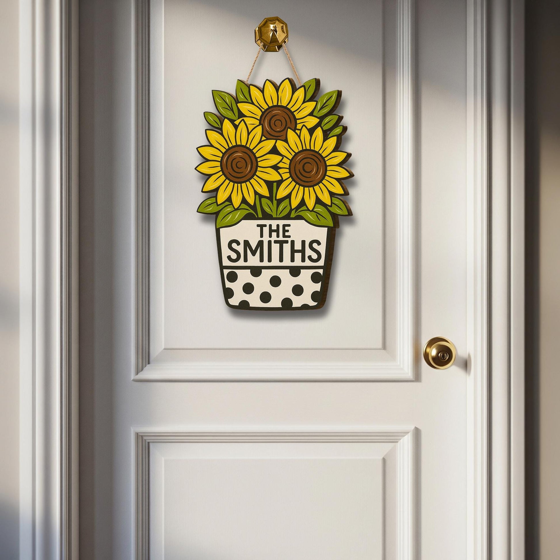 Sunflower Door Hanger, Personalized Family Name Sign, Custom Wooden Front Door Decor, Rustic Floral Summer Porch Accent