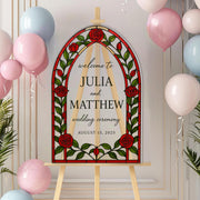 Wedding Sign – Custom Welcome Sign for Ceremony or Reception, Personalized Red Rose Wedding Decor, Elegant Event decor
