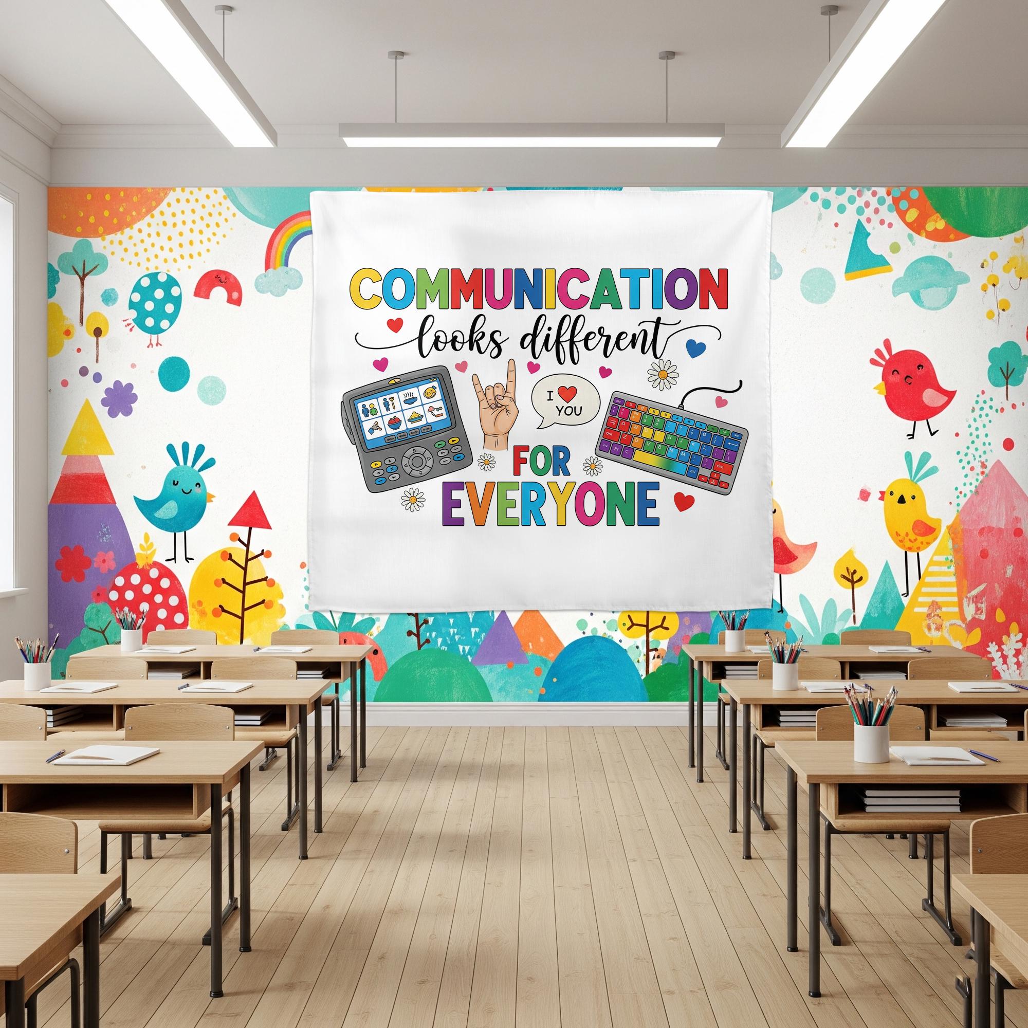 Communication Looks Different Banner - Inclusive Classroom Decor for AAC, ASL, and Special Ed, Speech Therapy Wall Hanging, Teacher Wall Art
