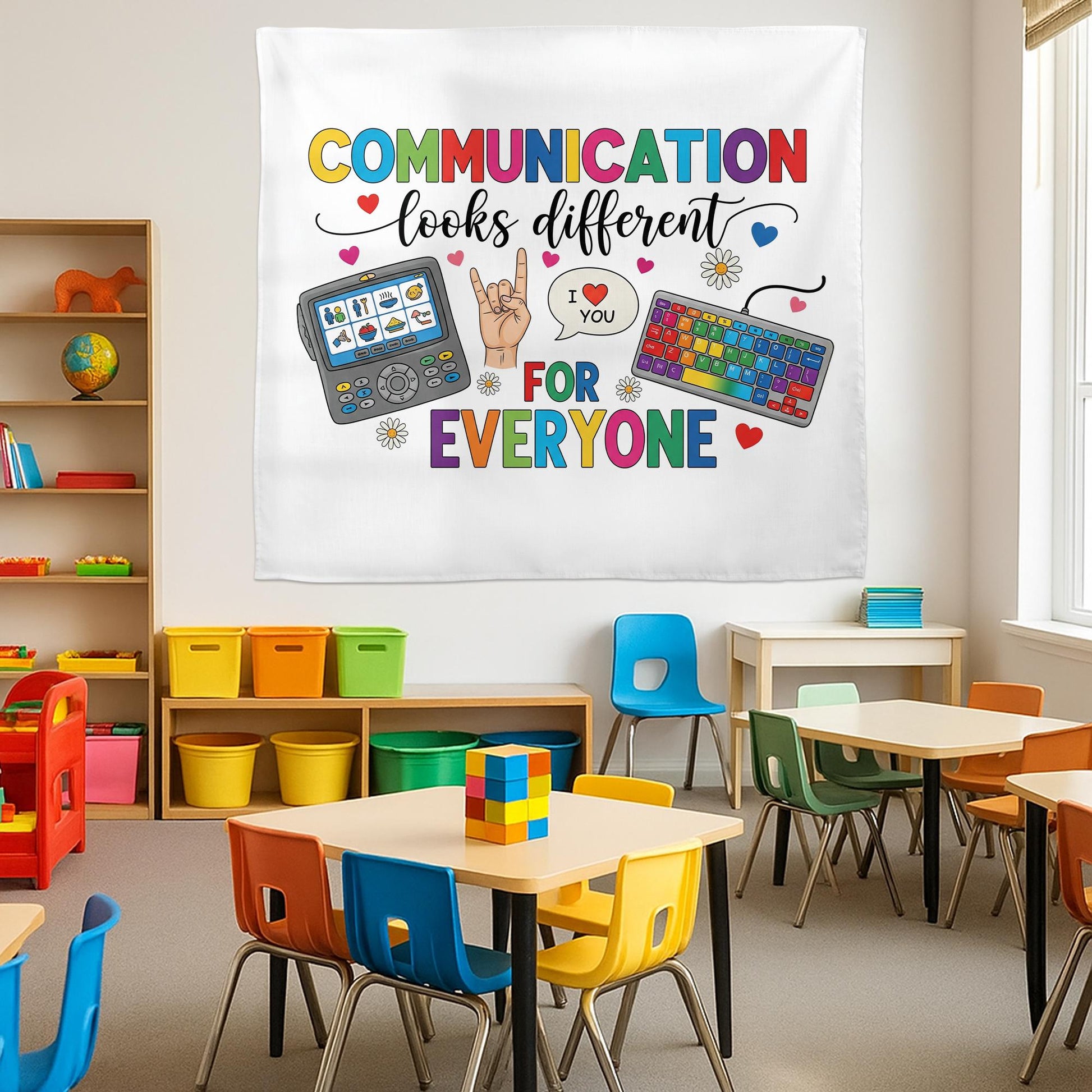 Communication Looks Different Banner - Inclusive Classroom Decor for AAC, ASL, and Special Ed, Speech Therapy Wall Hanging, Teacher Wall Art