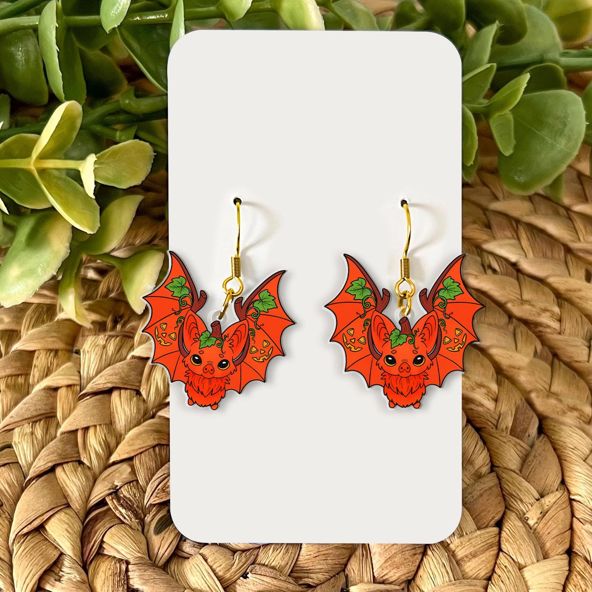 Halloween Bat Earrings, Pumpkin Bat Jewelry, Spooky Cute Dangle Earrings, Autumn Bat Gift, Unique Halloween Accessories, Fall Bat Adornment