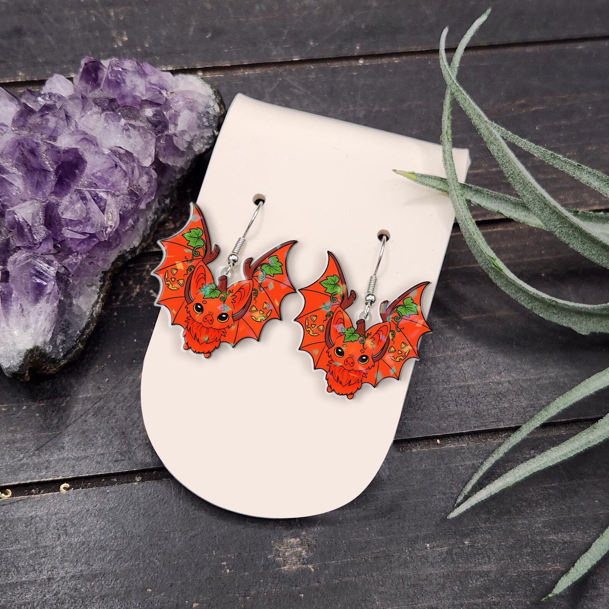 Halloween Bat Earrings, Pumpkin Bat Jewelry, Spooky Cute Dangle Earrings, Autumn Bat Gift, Unique Halloween Accessories, Fall Bat Adornment