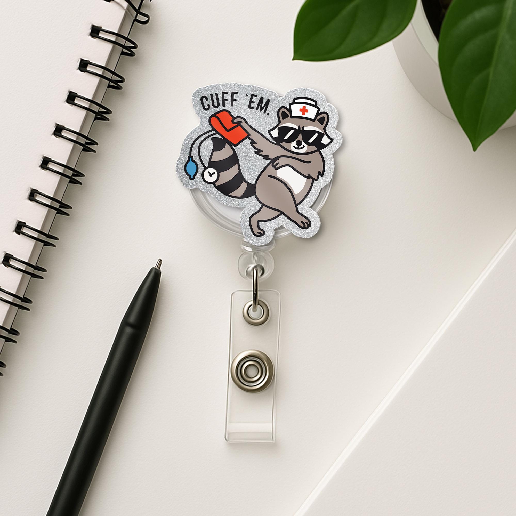 Nurse Funny Badge Reel, Silly Raccoon Nurse Badge Clip, ER Nurse ID Holder, RN Nurse Name Tag Cuff Em Nurse Practitioner Nurse Appreciation